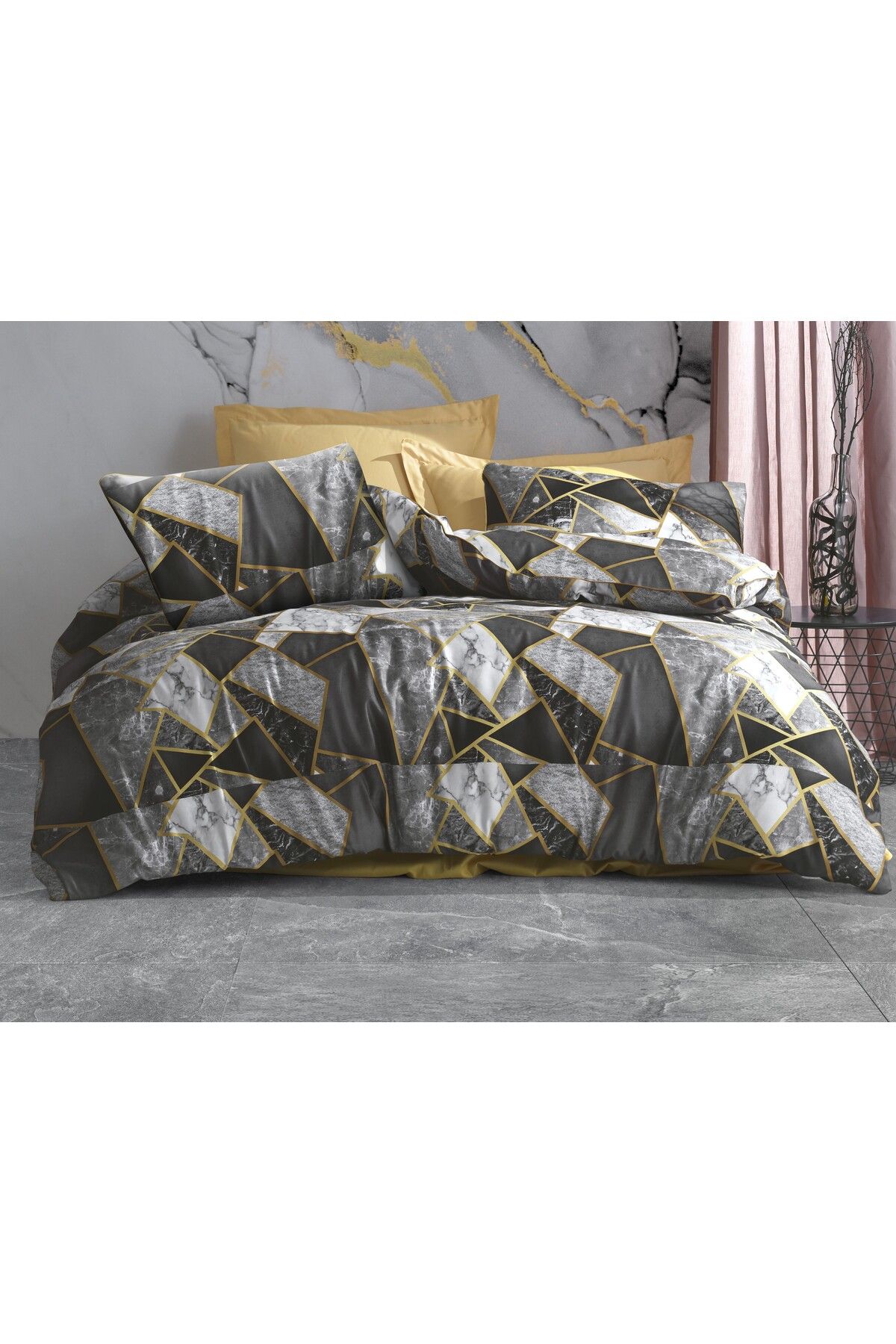 ergin home-Marble Patterned Elastic Cotton Double Bedding Set 2
