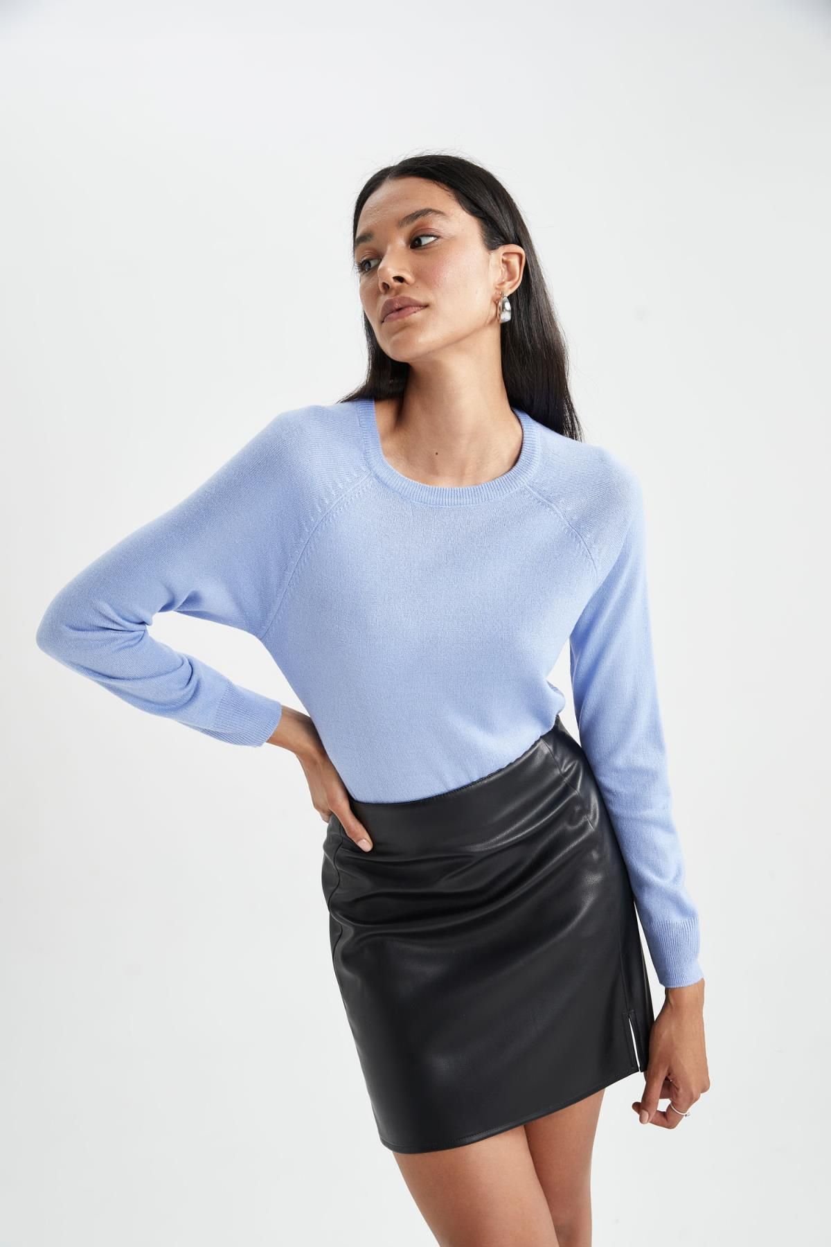 DeFacto-Relax Fit Crew Neck kasmír textúrájú extra puha pulóver 4