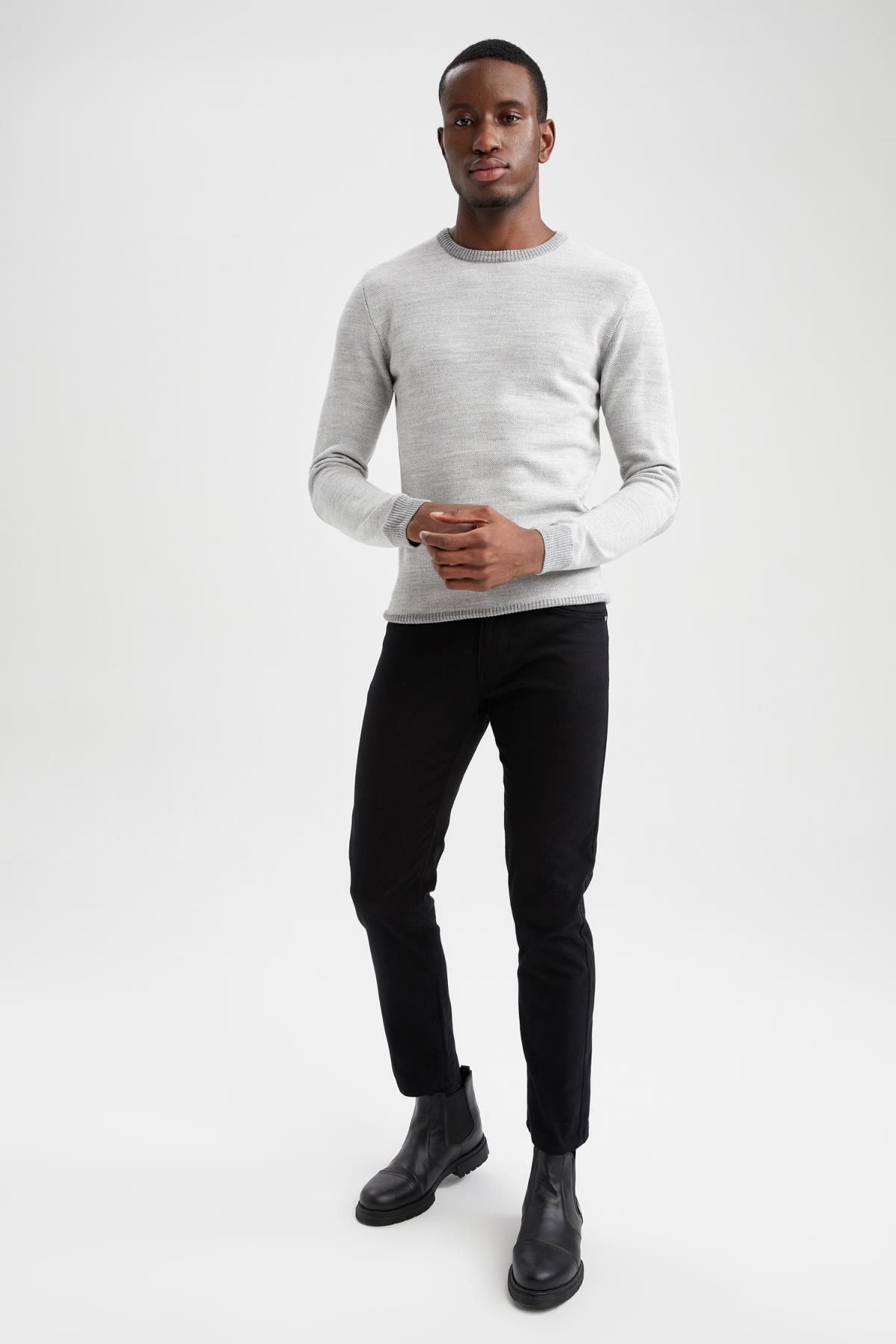 DeFacto-Slim Fit Slim Fit Strickpullover mit Rundhalsausschnitt und detaillierten Ärmeln R1110az22wn 7
