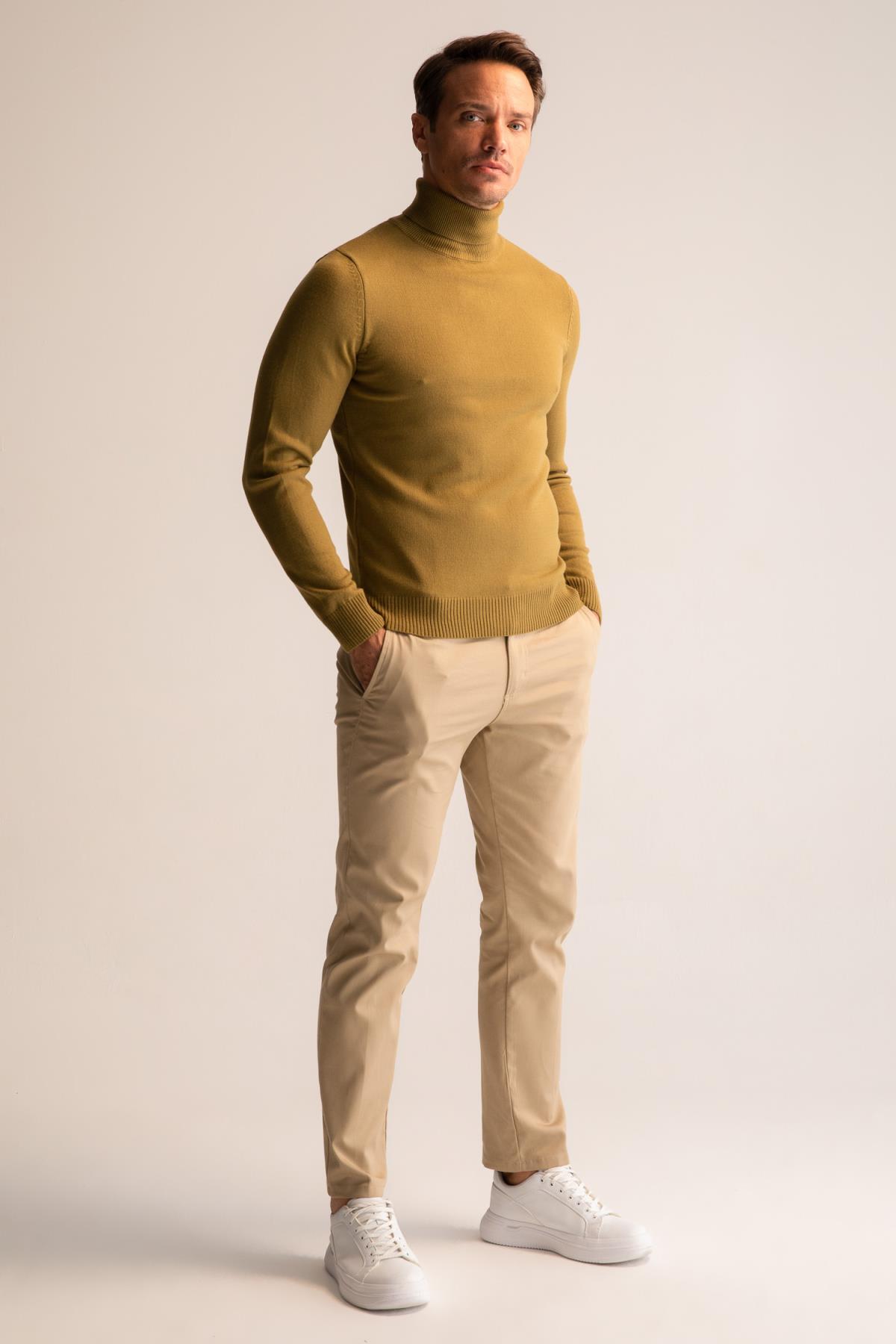 بافت و پلیور مردانه خاکی دفکتو | R1124AZ22WN اورجینال - تصویر 2