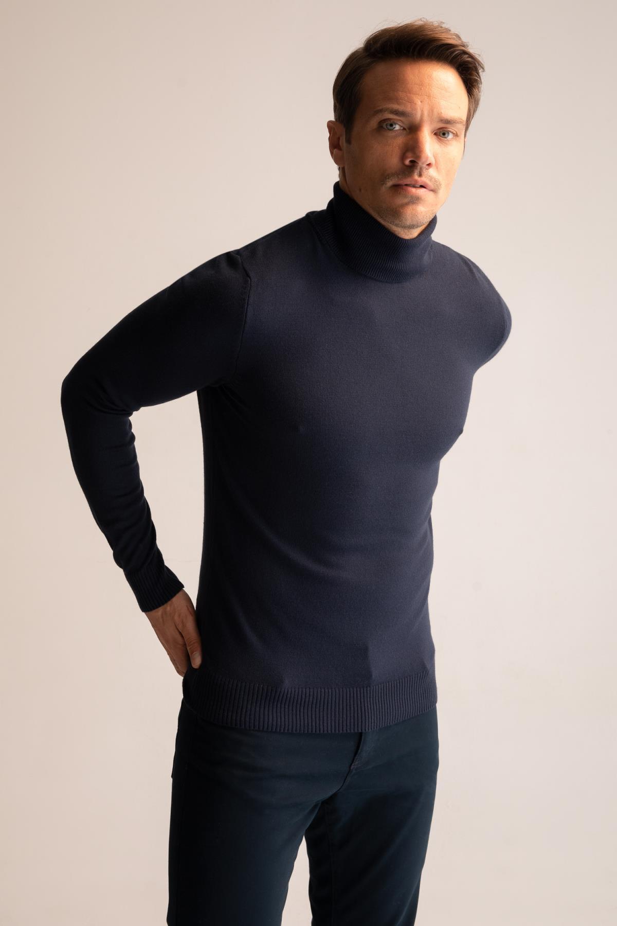 بافت و پلیور مردانه آبی سرمه ای دفکتو | R1124AZ22WN اورجینال - تصویر 4