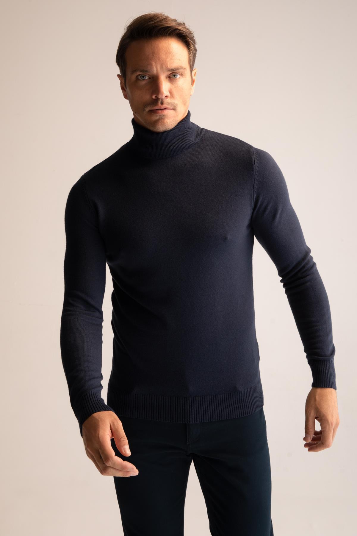 بافت و پلیور مردانه آبی سرمه ای دفکتو | R1124AZ22WN اورجینال - تصویر 3