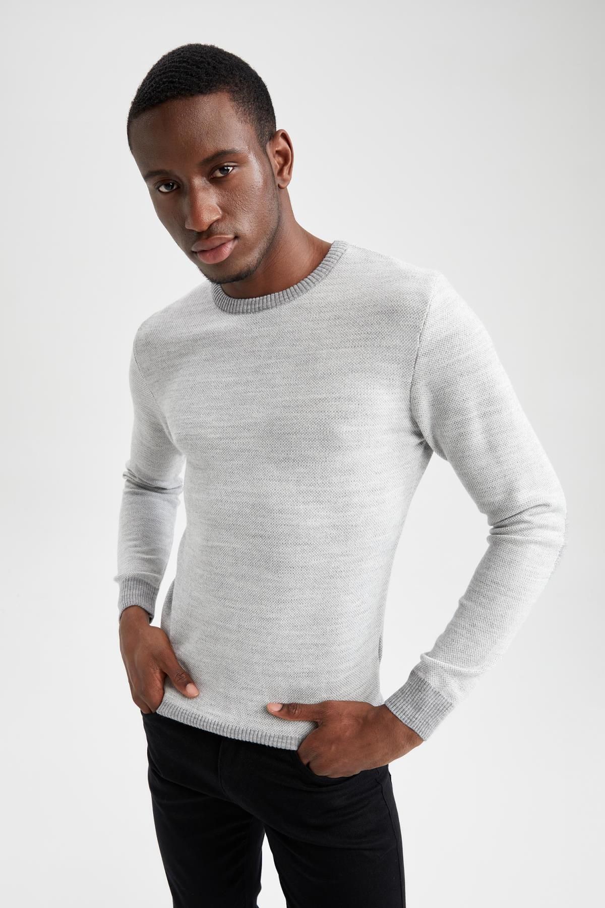 DeFacto-Slim Fit Slim Fit Strickpullover mit Rundhalsausschnitt und detaillierten Ärmeln R1110az22wn 8