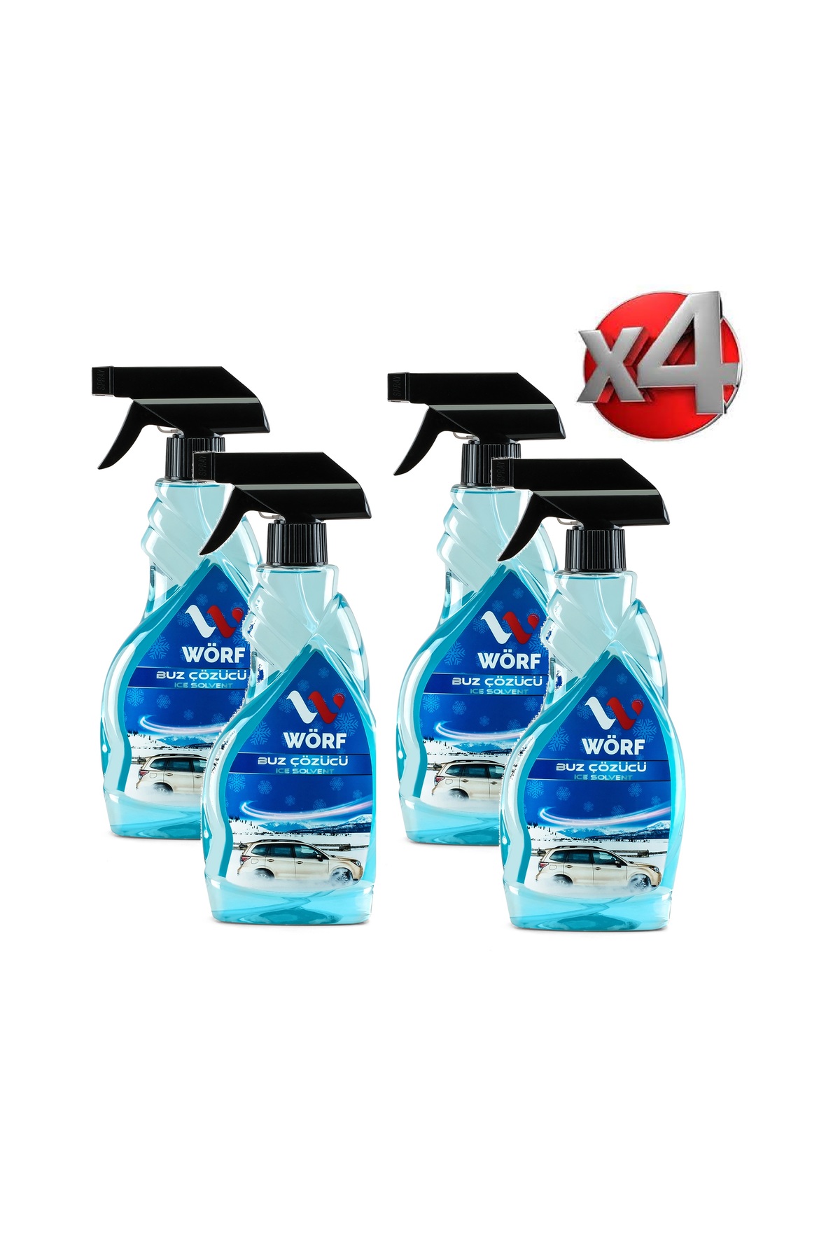 WÖRF Buz Çözücü Sprey 500 ml X 4 Adet Oto Cam Buz Çözücü & Buzlanma Önleyici