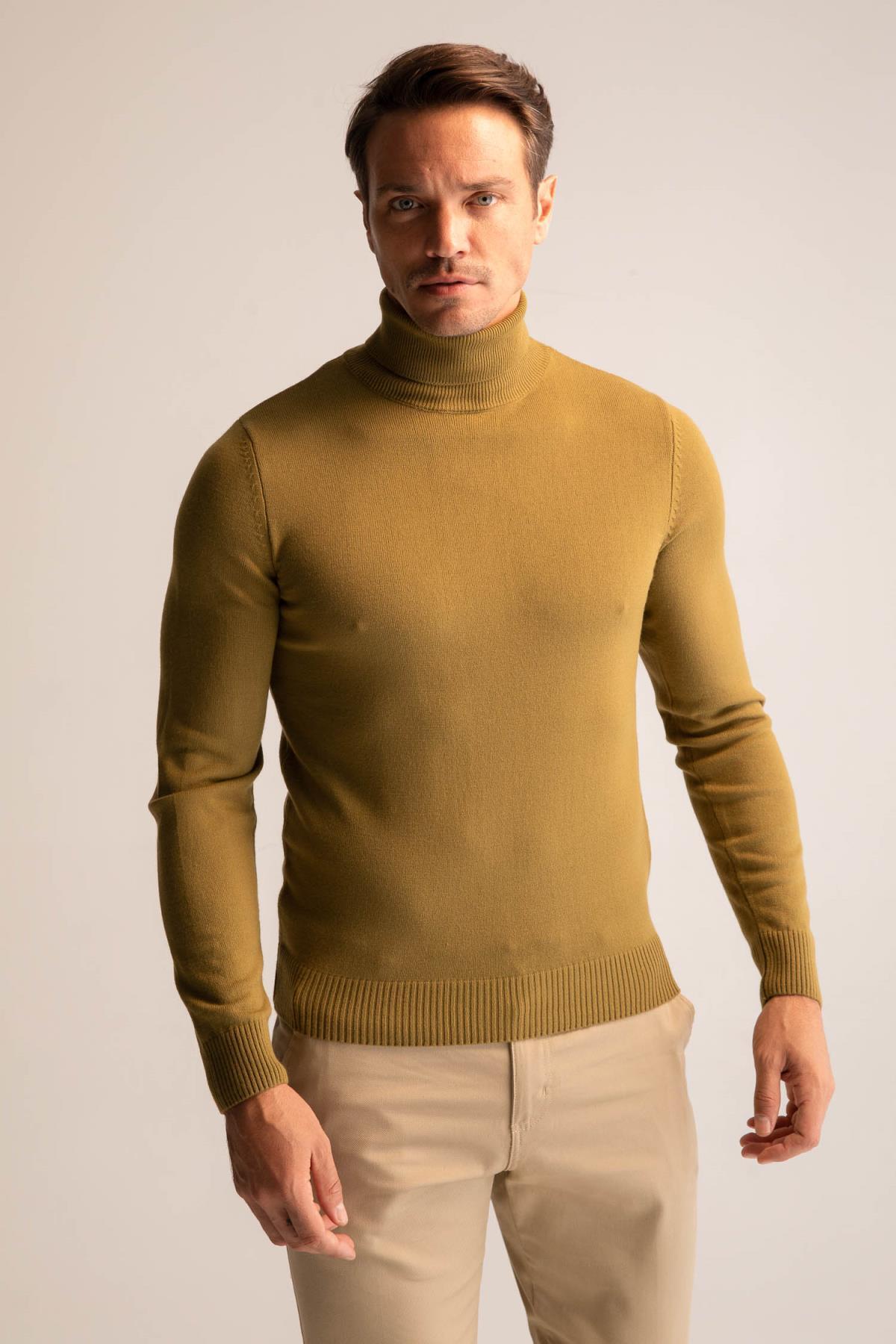 بافت و پلیور مردانه خاکی دفکتو | R1124AZ22WN اورجینال - تصویر 3