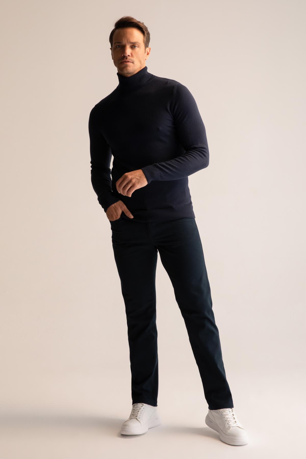 بافت و پلیور مردانه آبی سرمه ای دفکتو | R1124AZ22WN اورجینال - تصویر 2