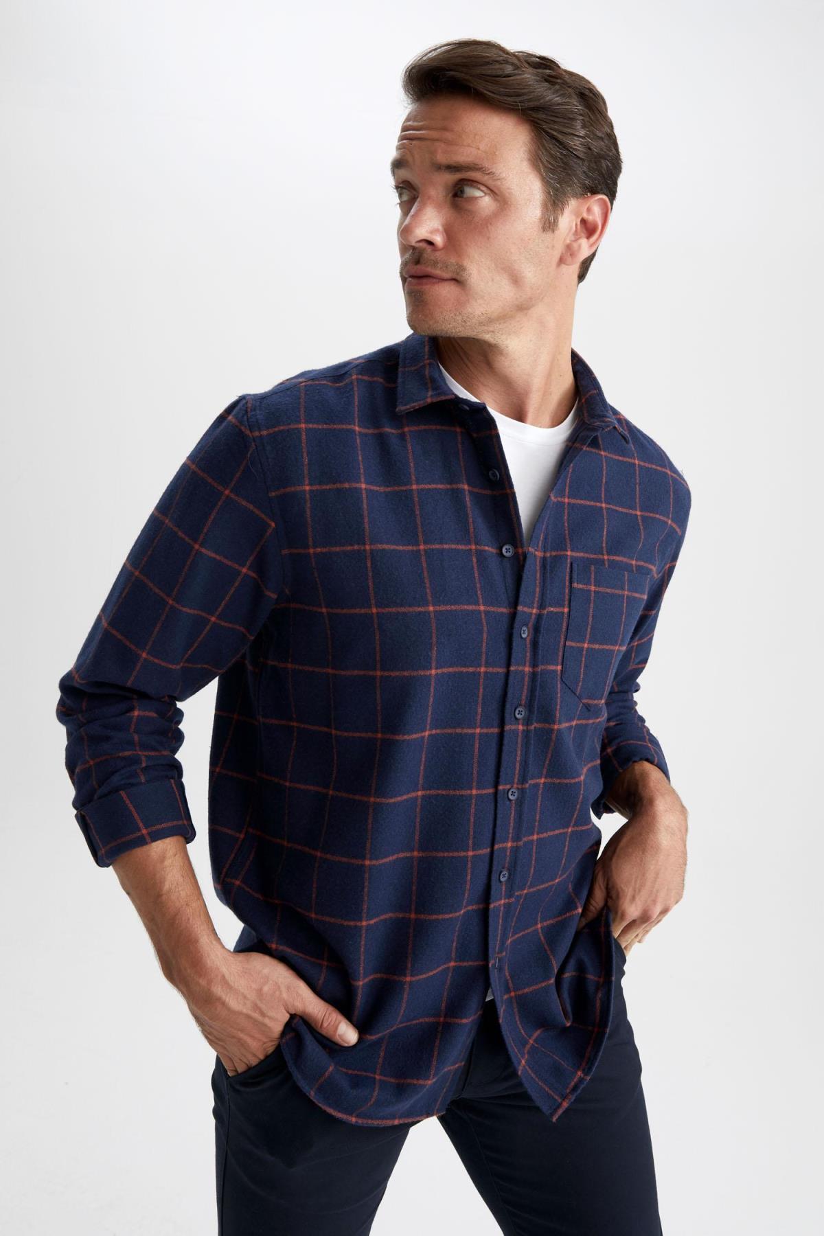 پیراهن مردانه آبی سرمه ای دفکتو | Y4184AZ22WN اورجینال - تصویر 8