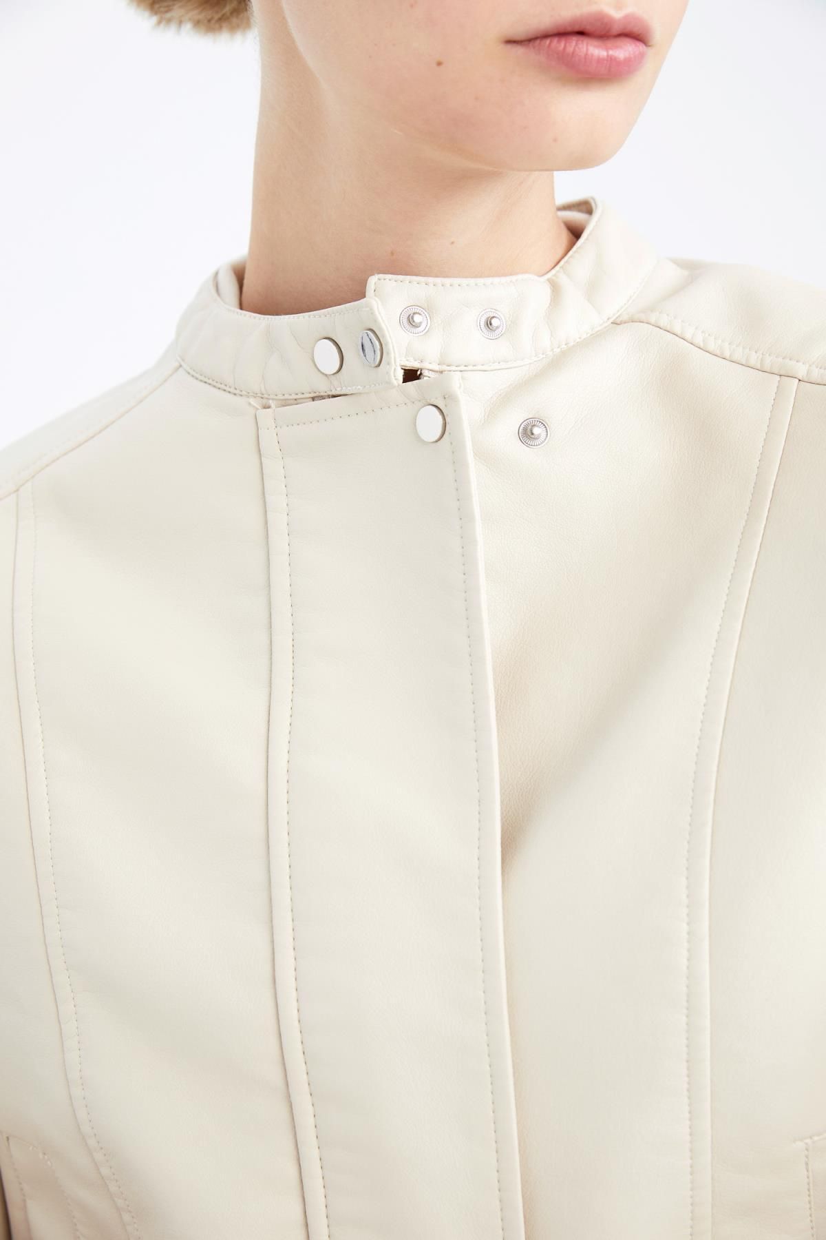 DeFacto-Water Repellent Faux Leather Biker Jacket 6