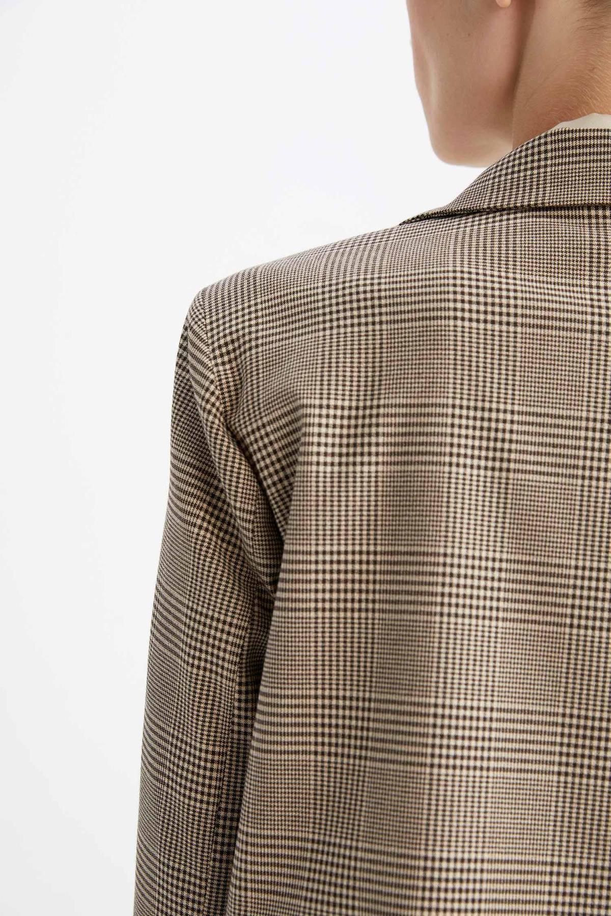 DeFacto-Regular Fit Checkered Single Button Blazer Jacket 7