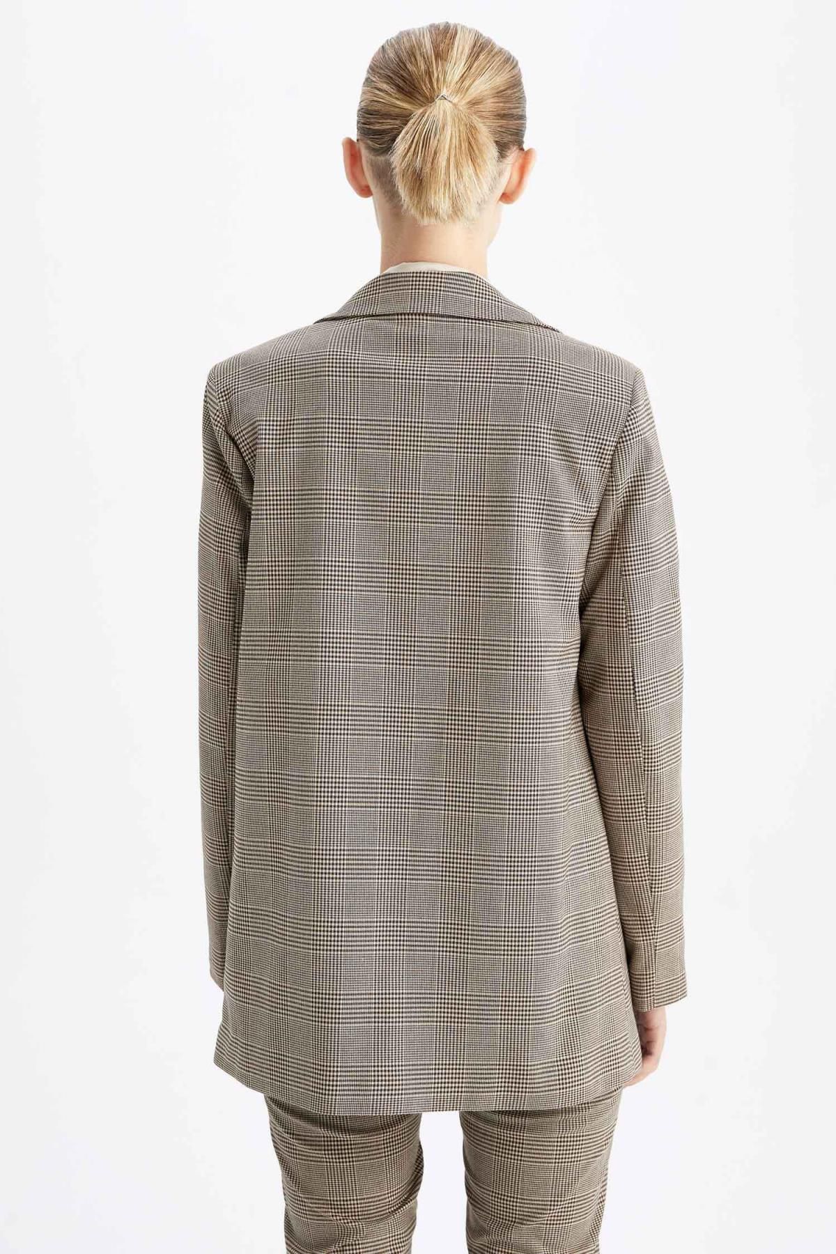 DeFacto-Regular Fit Checkered Single Button Blazer Jacket 8