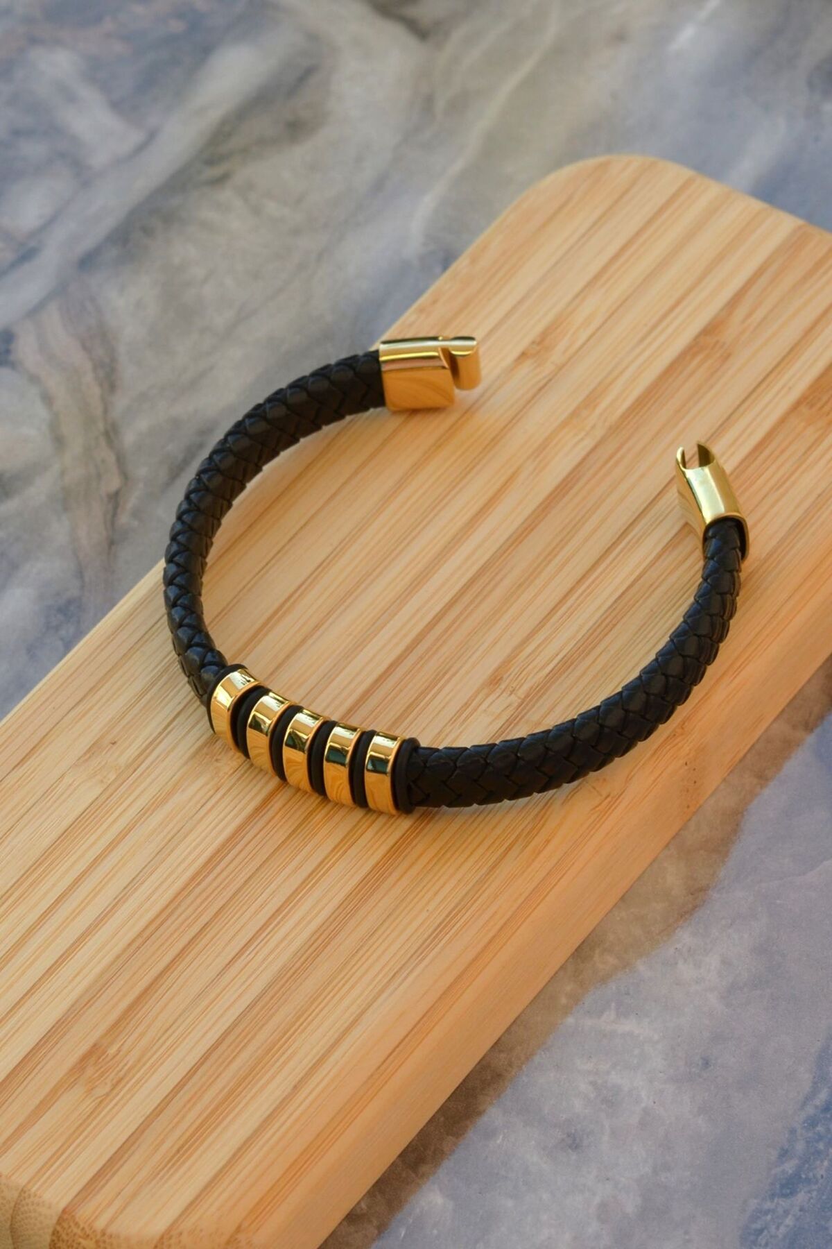Mens leather shop gold bracelet