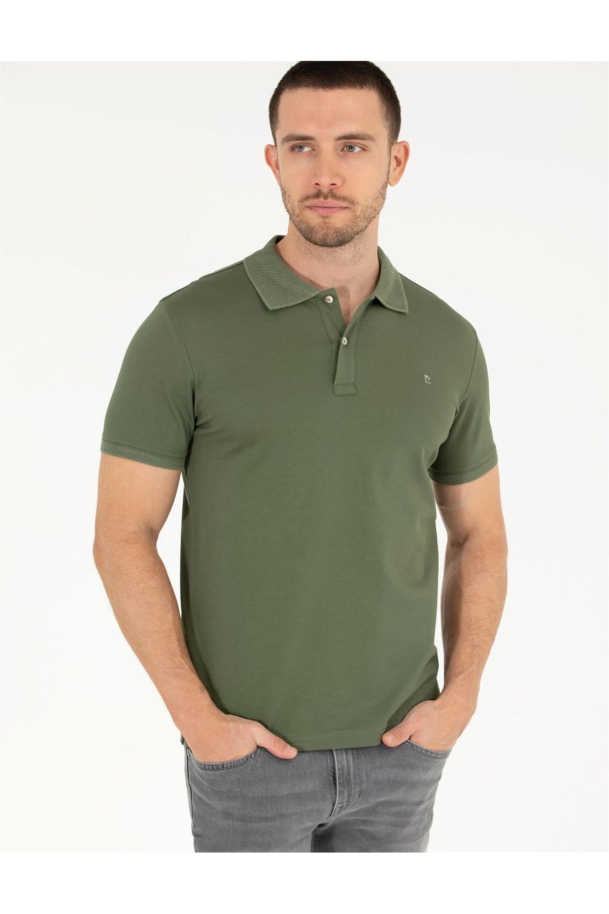 تی شرت یقه پولو سبز مردانه باریک مرسریز G021SZ011.000.1567290.VR054 Pierre Cardin