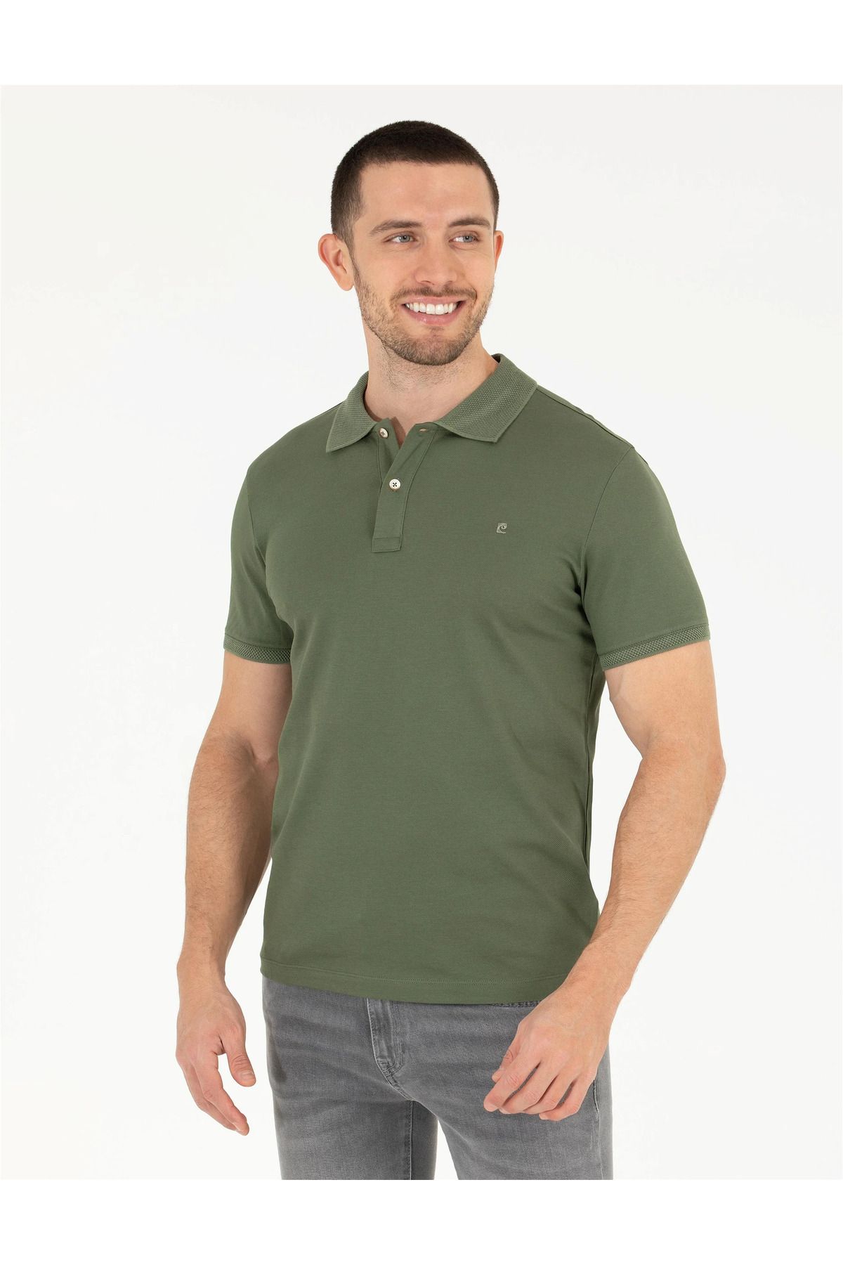 تی شرت یقه پولو سبز مردانه باریک مرسریز G021SZ011.000.1567290.VR054 Pierre Cardin