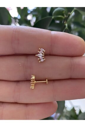 Arescollection cerrahi çelik zirkon taşlı önden takmalı arkası düz tragus hel...