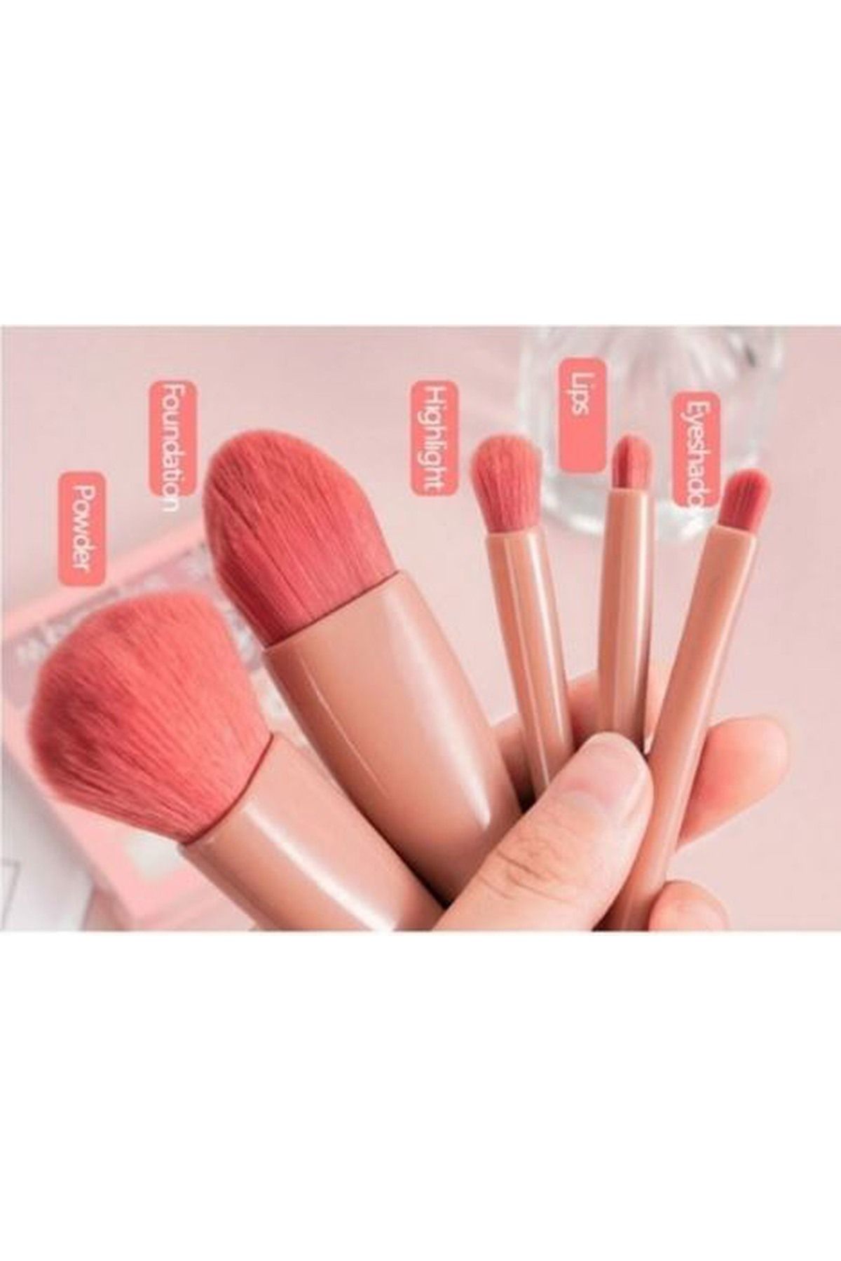 SHILOX-Set de pensule de machiaj portabile cu oglindă din 5 piese Fond de ten profesional pentru fard de obraz 3