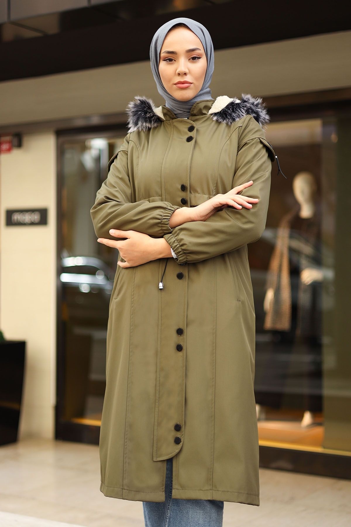 InStyle-Sleeve Cover Detail Gathered 0303 Coat - Khaki 2
