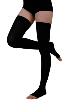 ORLEX Diz Üstü Çorabı Burnu Açık (SİYAH RENK) Orta Basınç Ccl2 (ÇİFT BACAK)