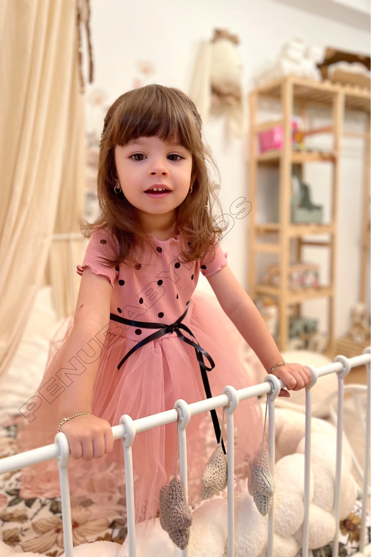 penu baby kids Gül Kurusu Puantiyeli Tütülü Kısa Kol Kız Bebek Elbise - Emily fotoğrafı 3 (önizleme)