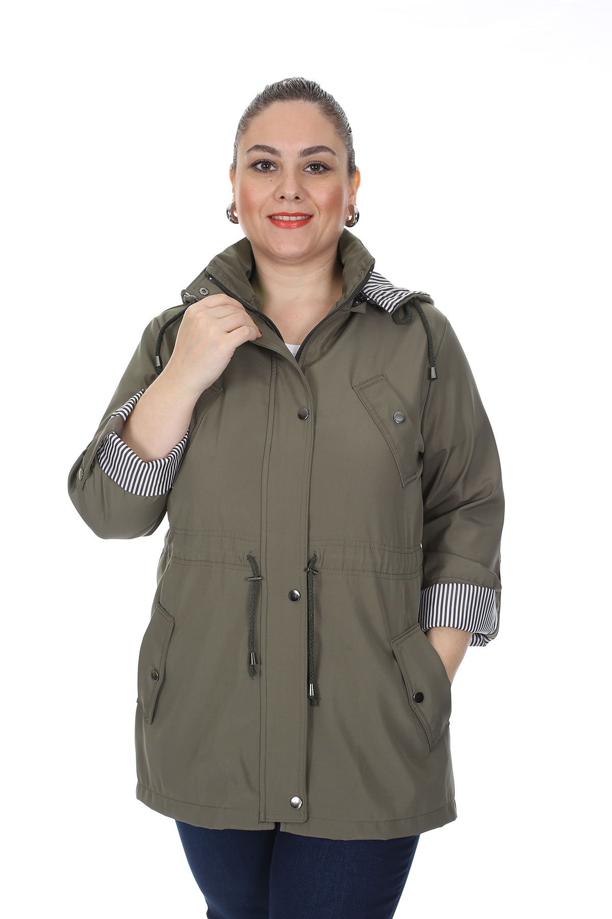 Brendon  Kadın Büyük Beden Mevsimlik Trençkot 595 - Görsel 4