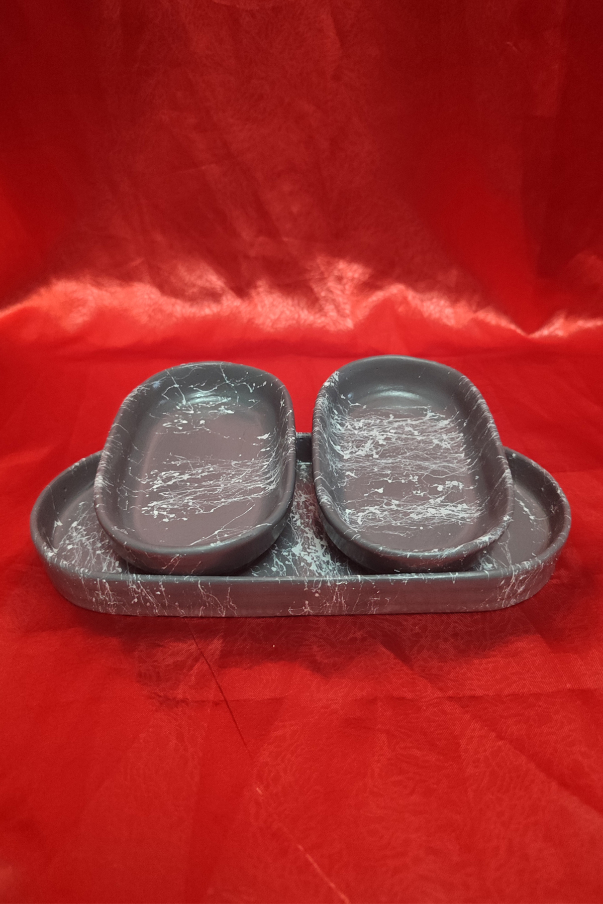 3-Piece Decorative Oval Presentation Set, Decorative Trinket Jewelry Plate, Pot, Incense Holder,Candle Holder