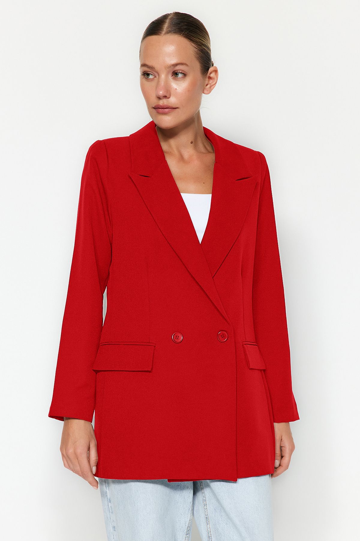 Trendyol Collection-Piros, normál bélésű, duplasoros záródású, szövött blézer dzseki TWOSS20CE0059 2