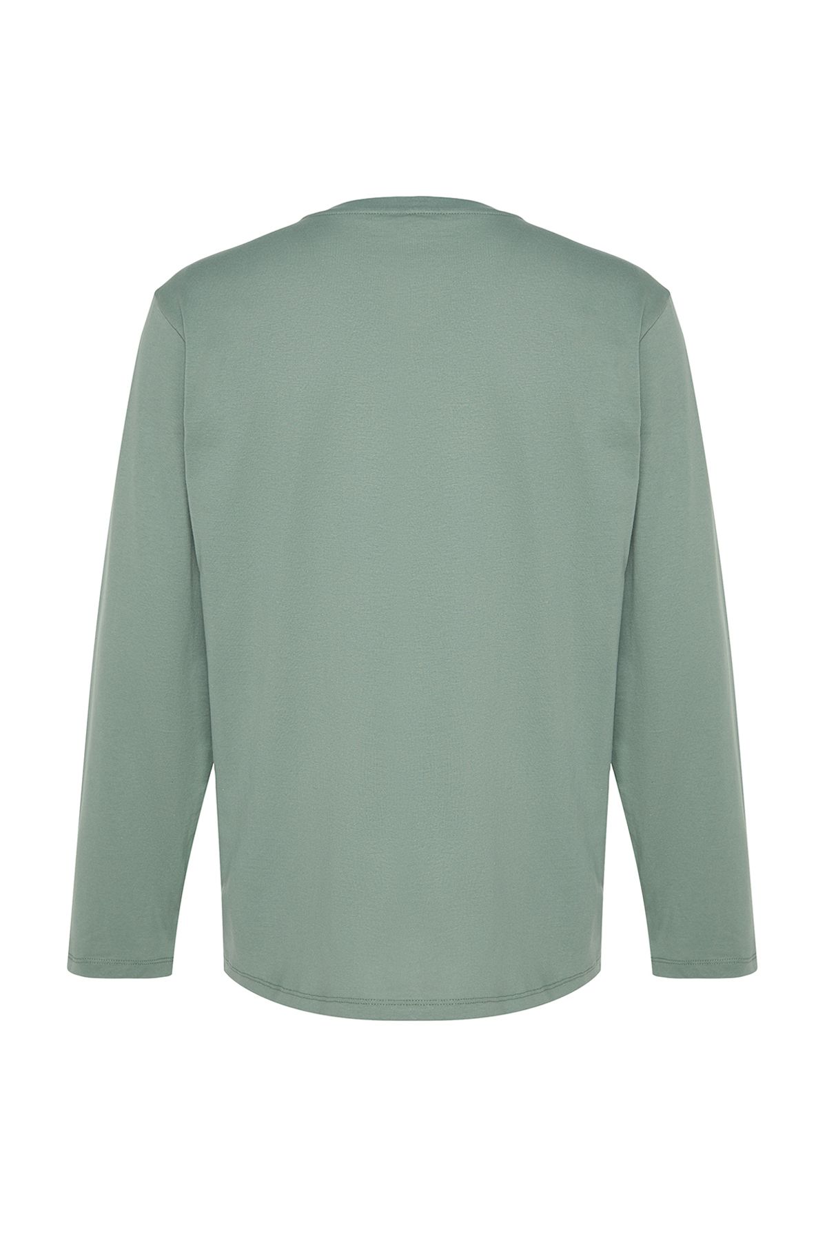 Trendyol Collection-Sötétzöld hosszú ujjú 100% pamut póló - Normal Fit TMNAW21TS0208 12