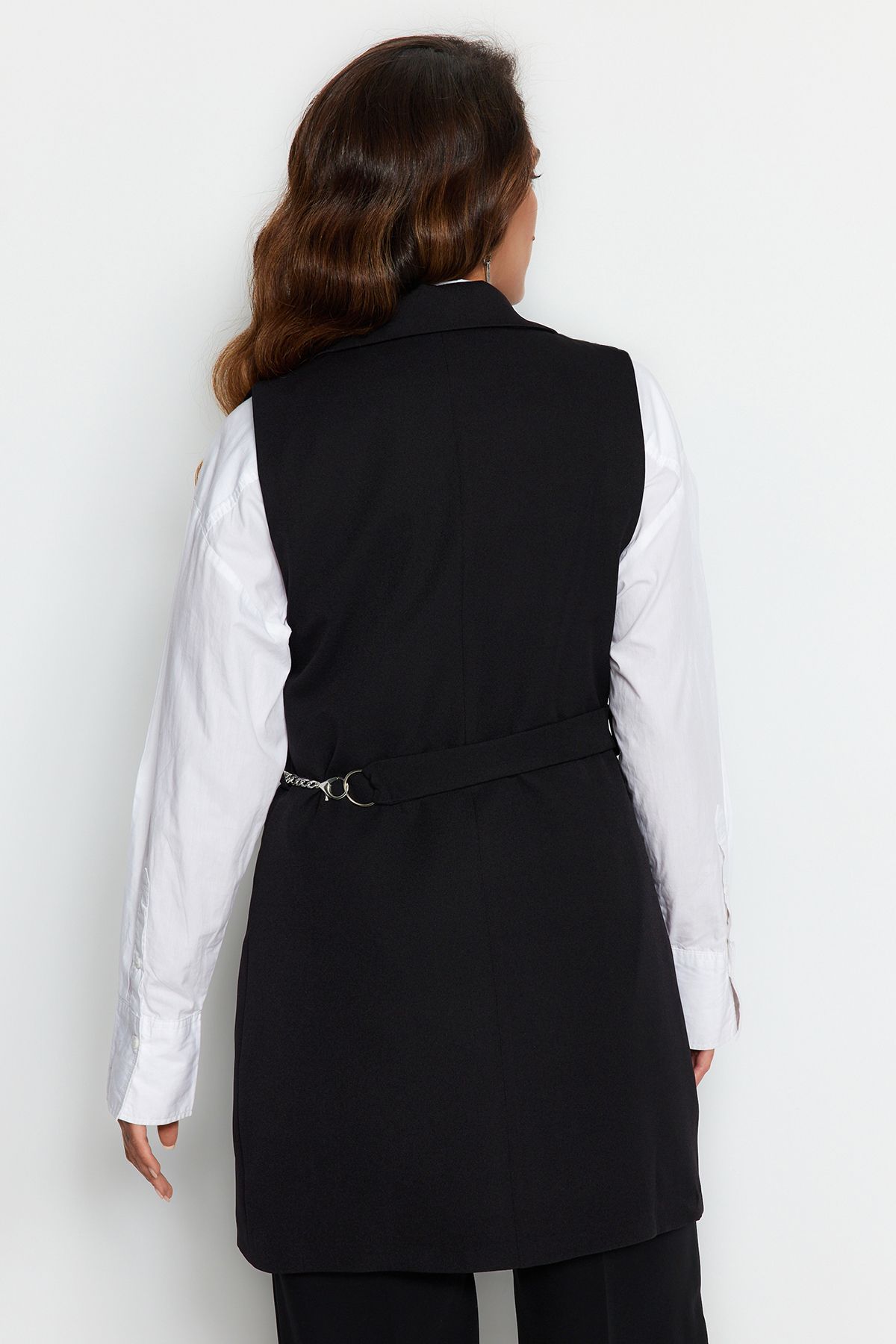 Trendyol Modest-Black Chain Belt Detailed Woven Vest TCTAW23YL00013 6