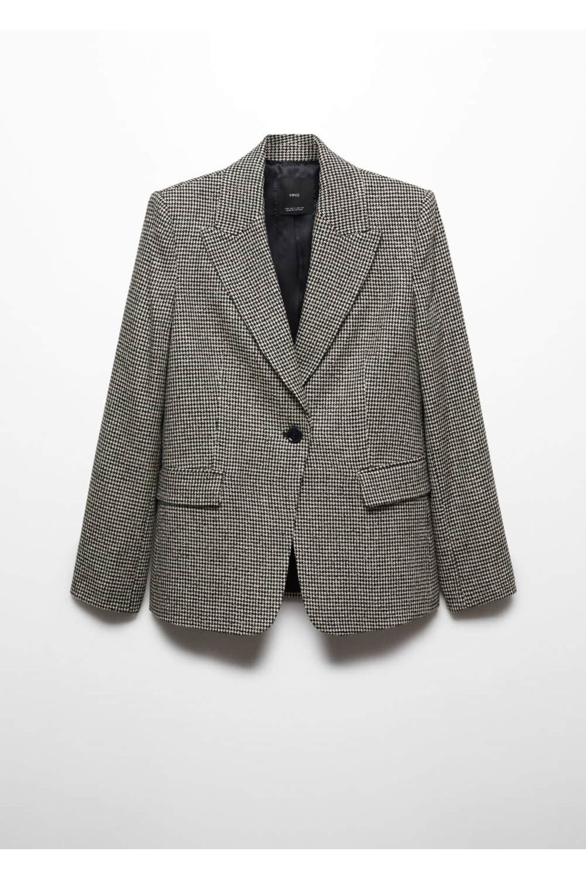 MANGO Woman-Houndstooth Patterned Blazer Jacket with Flap 3