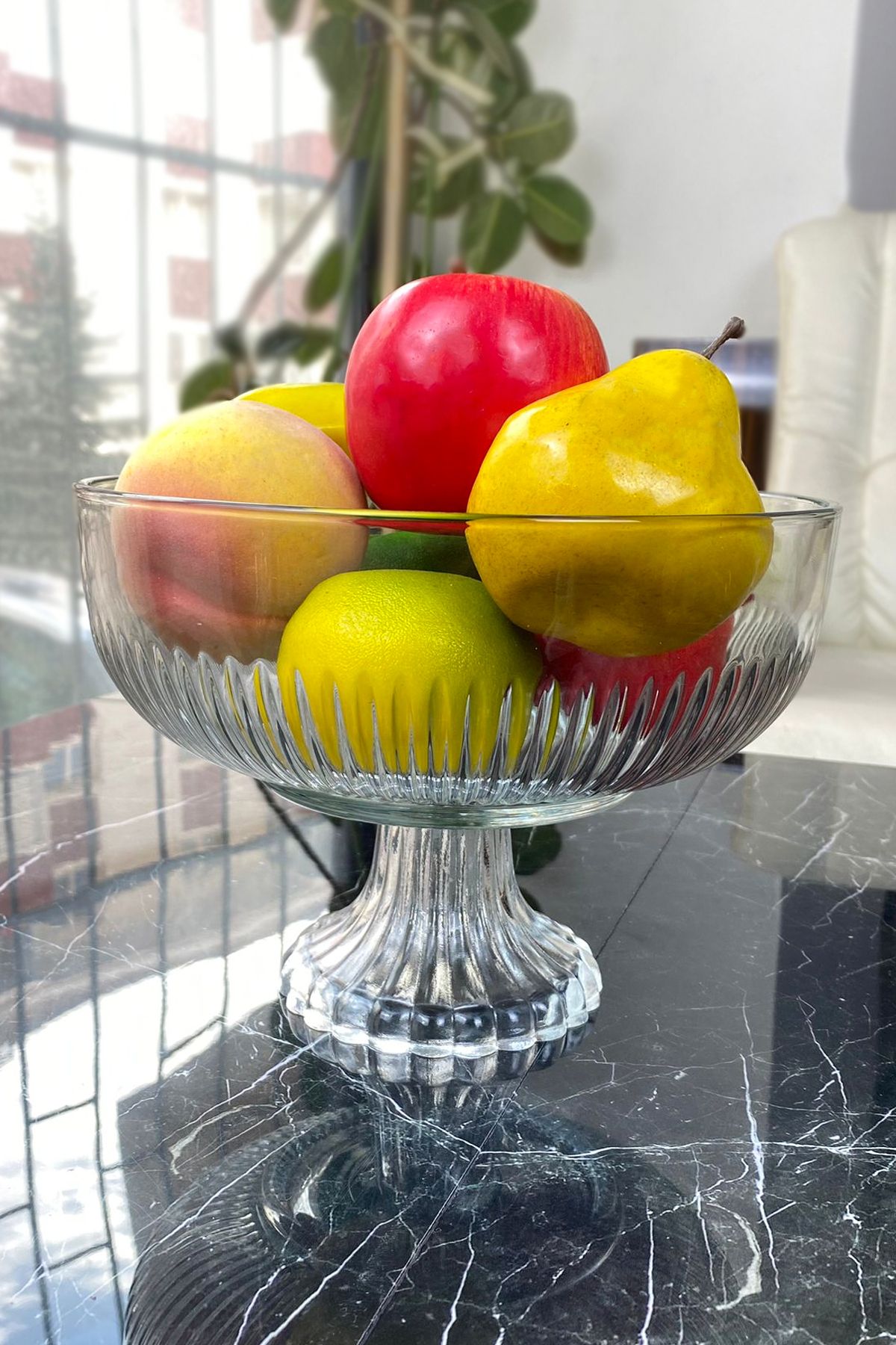 MAY HOME Footed Glass Salad Fruit Presentation Bowl