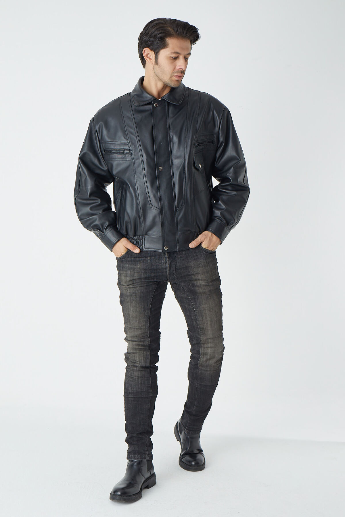 CE-YIL DERİ ÜRÜNLERİ  OVERSİZE HAKİKİ DERİ MONT - Görsel 5