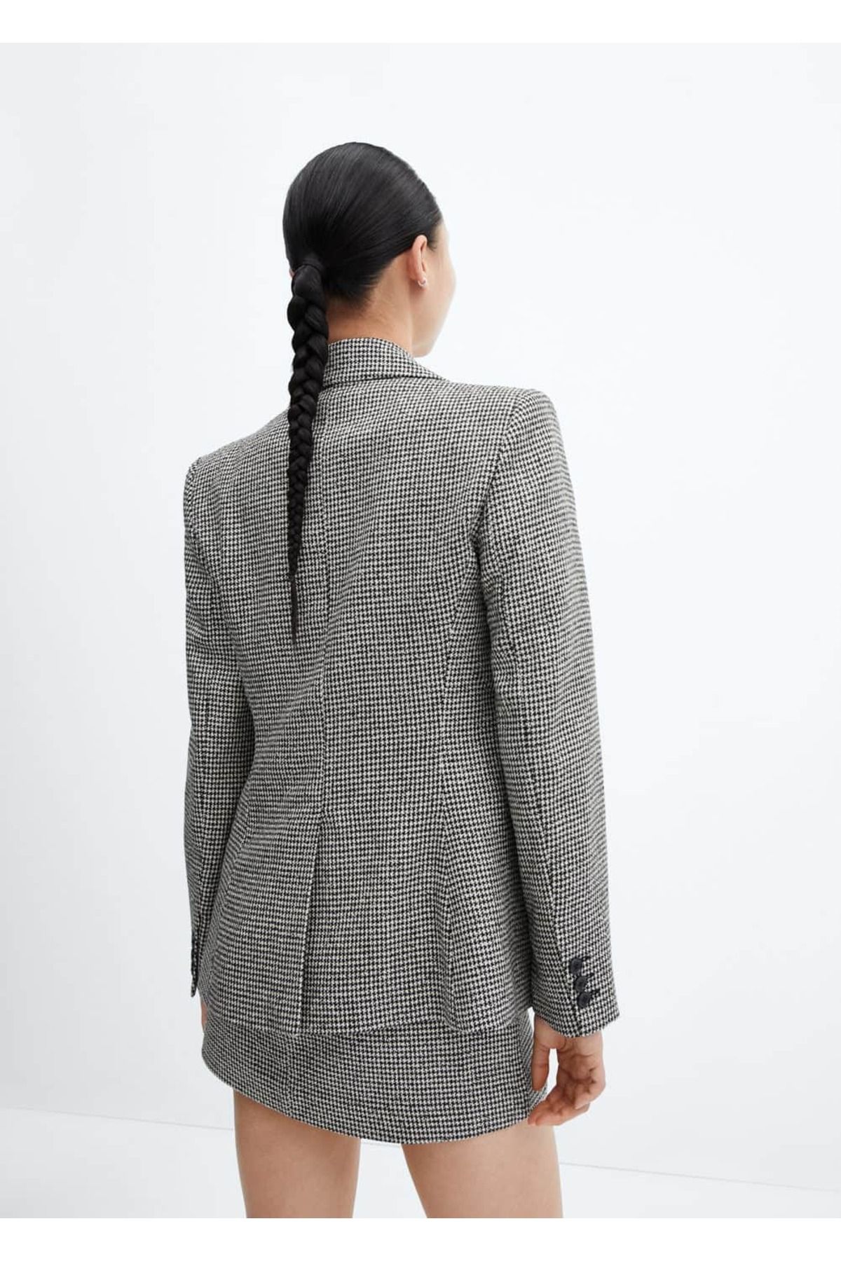 MANGO Woman-Houndstooth Patterned Blazer Jacket with Flap 4