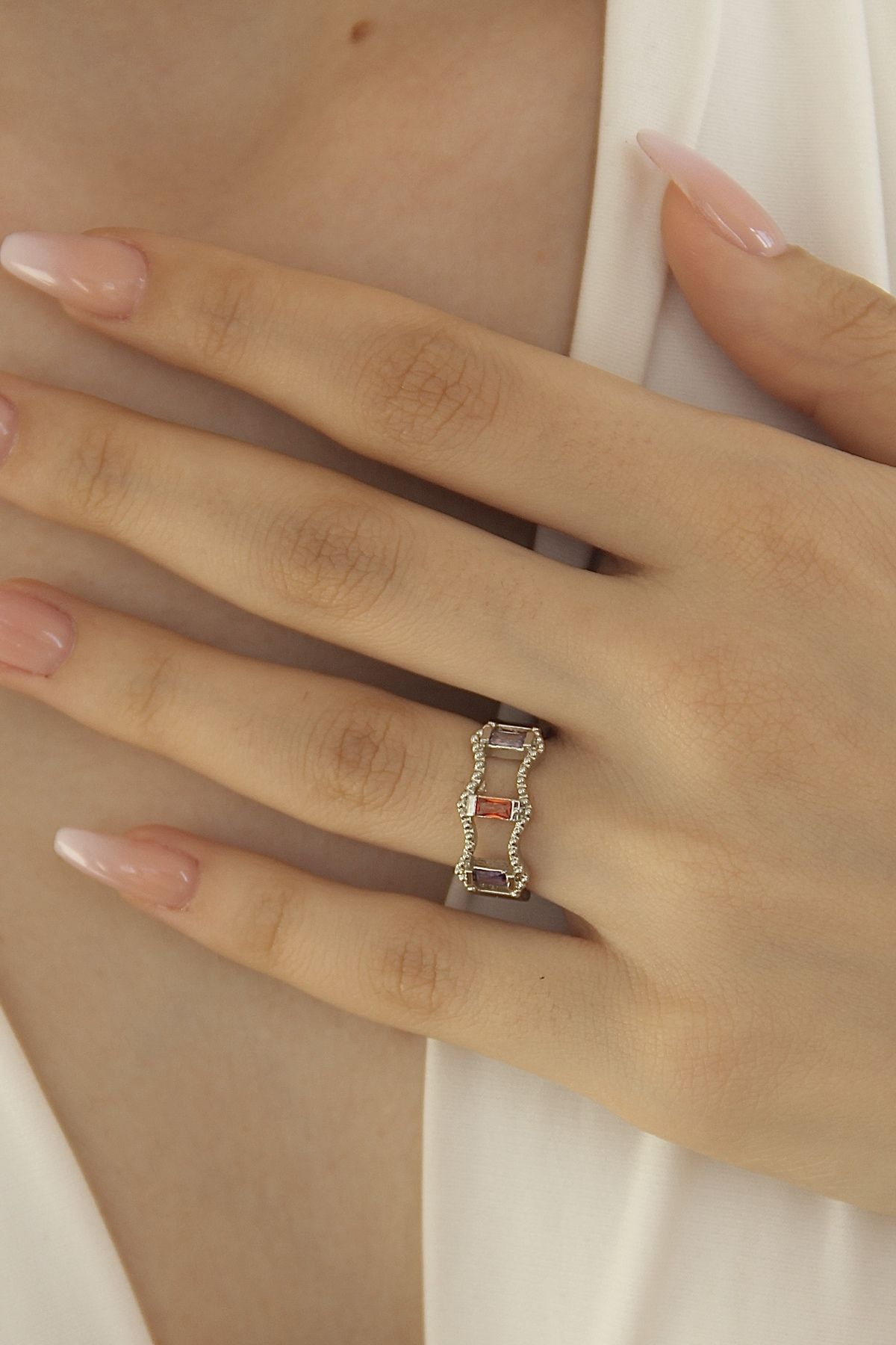 Silver clearance baguette ring