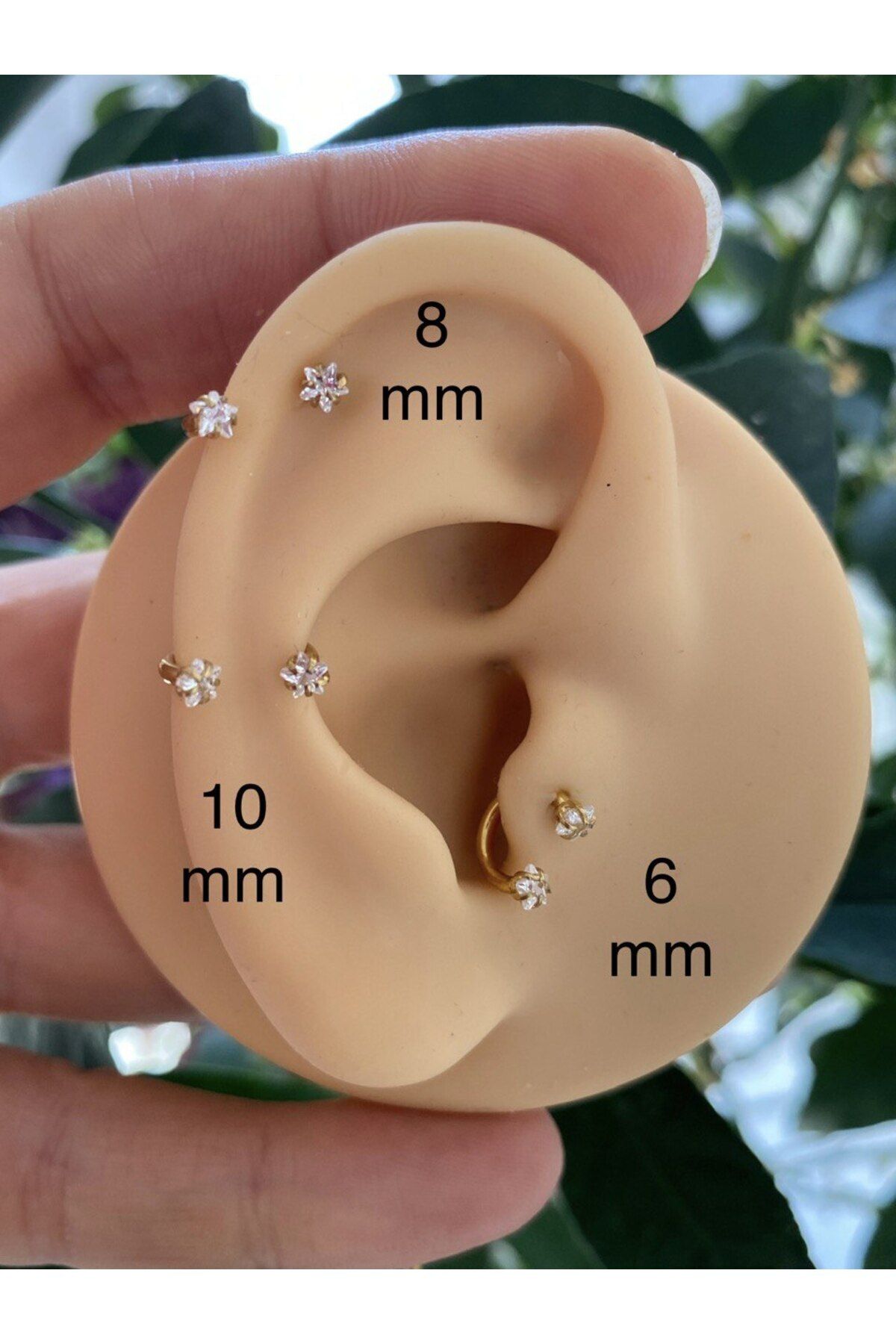 cerrahi çelik iki ucu zirkon yıldız taşlı helix kıkırdak tragus rook lobe uyumlu halka piercing