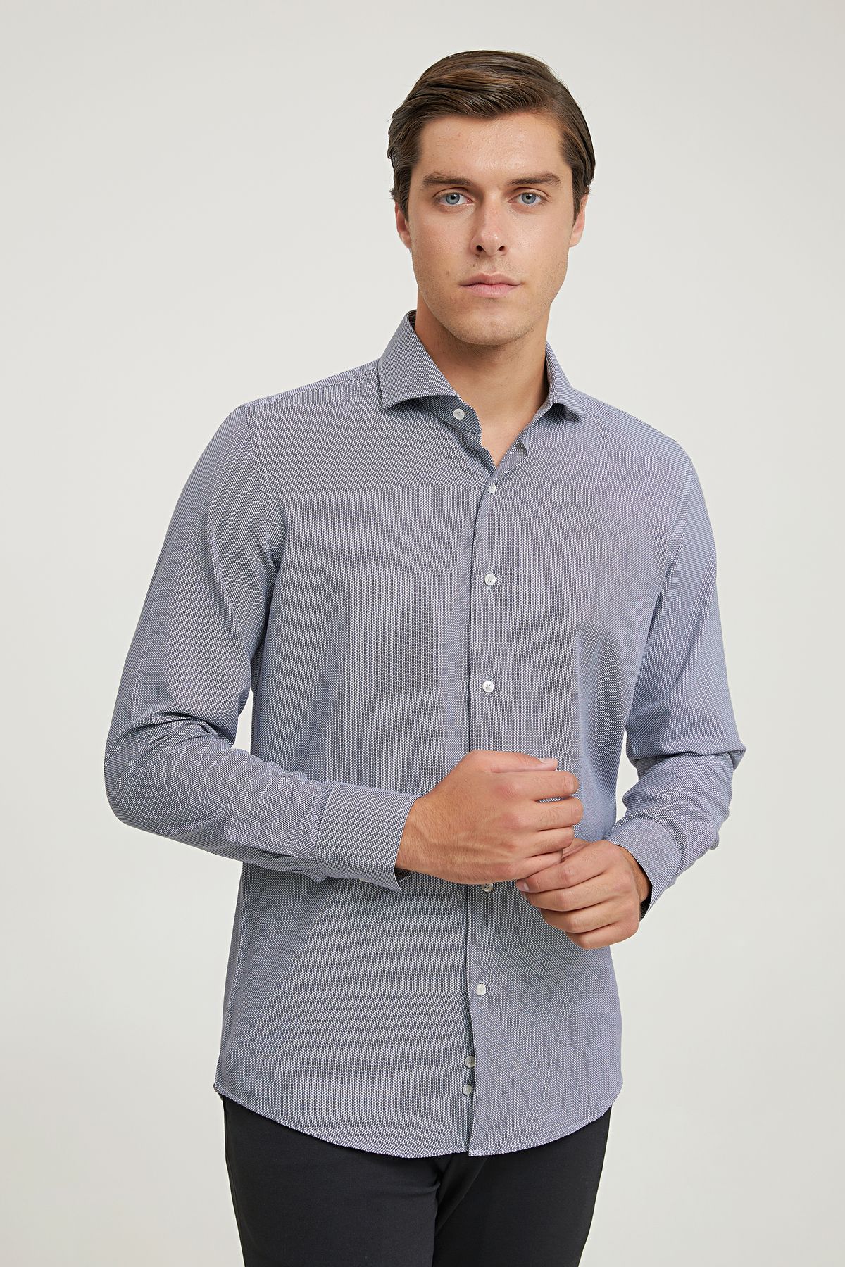 D'S Damat-Navy Blue Patterned Ds Groom Slim Fit Shirt 2