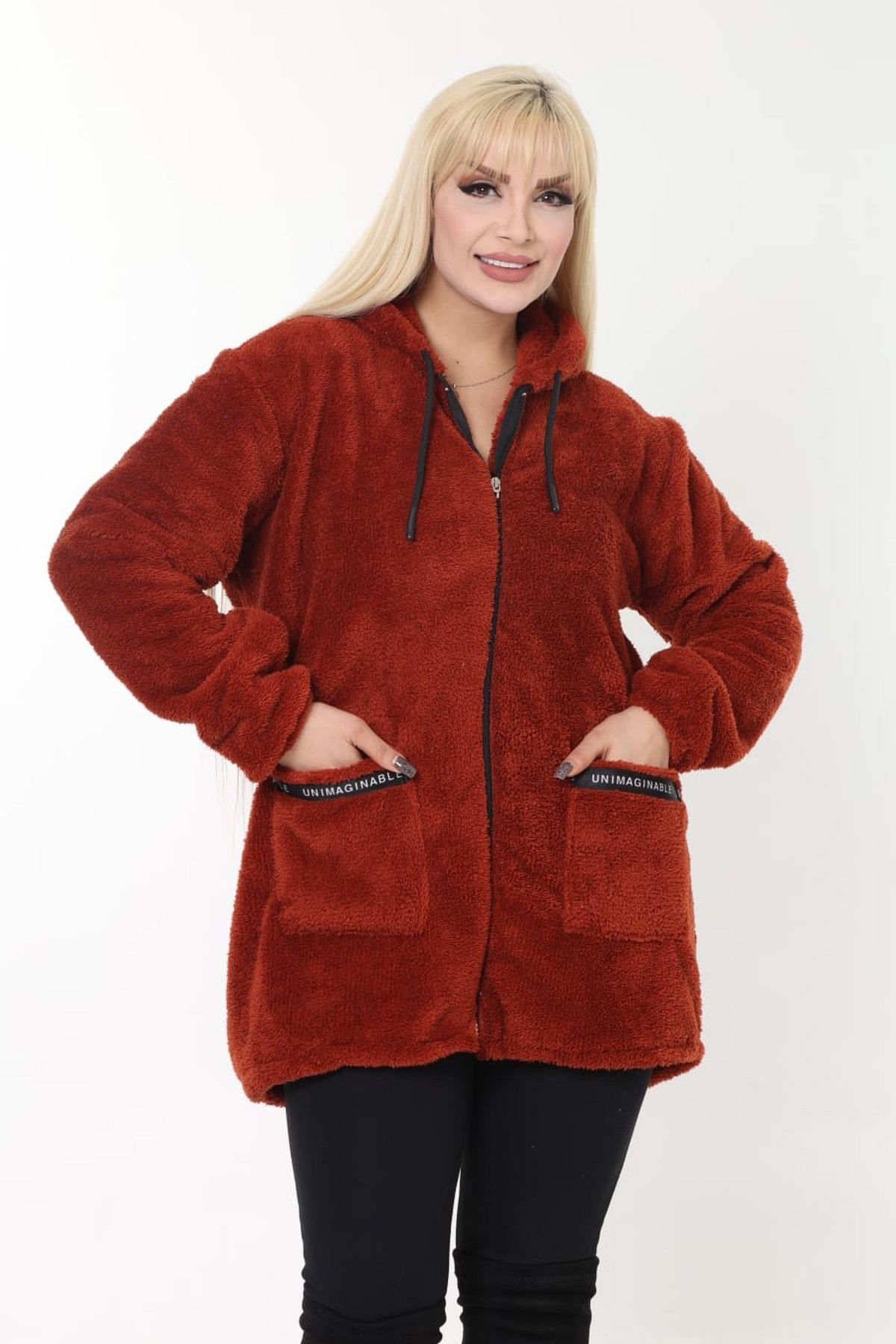 xlargebutik PLUS SIZE CLOTHING CINNAMON COLOR PLUSH FLEECE Trendyol