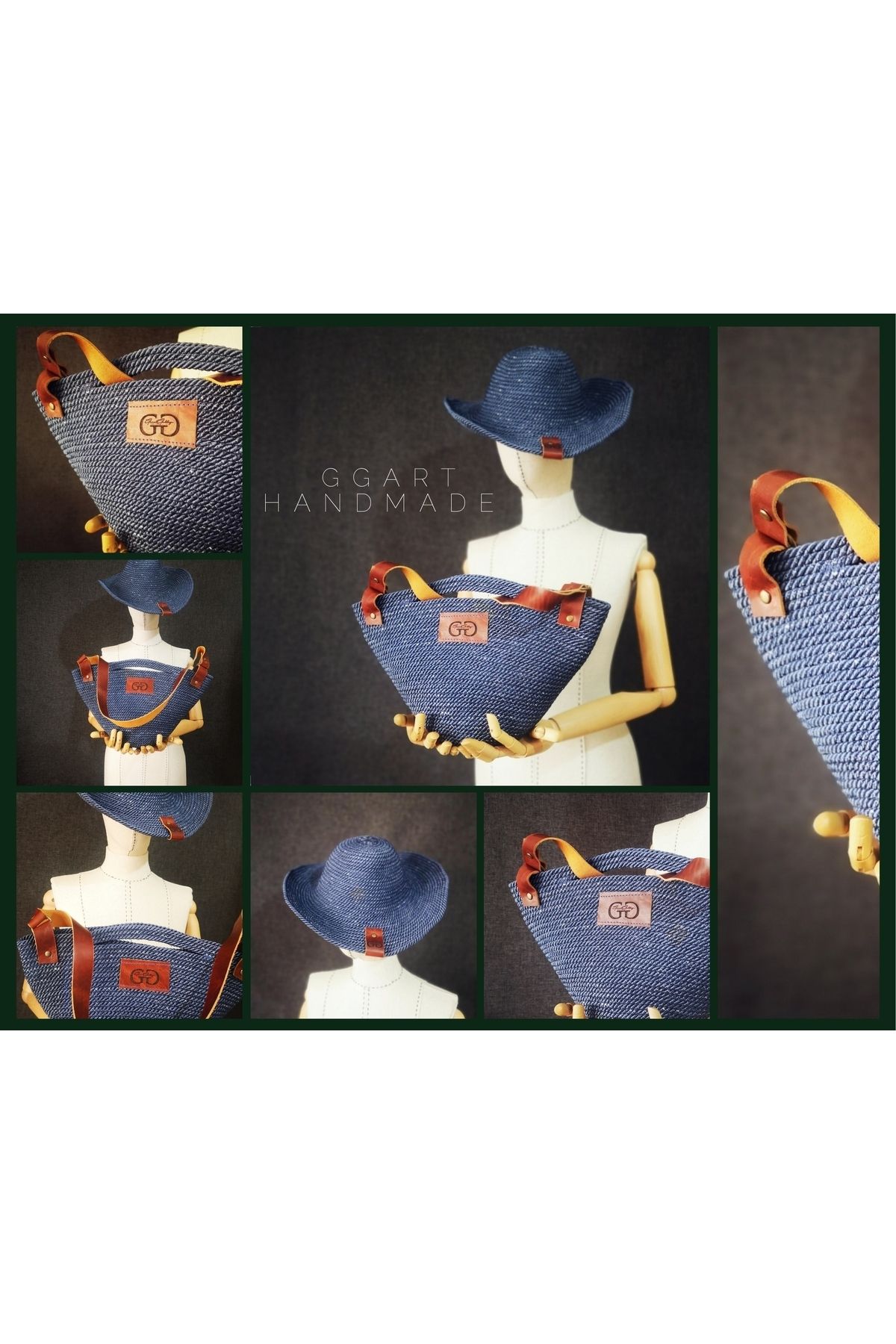 Handmade Genuine Leather Macrame Shoulder Bag Hat Set