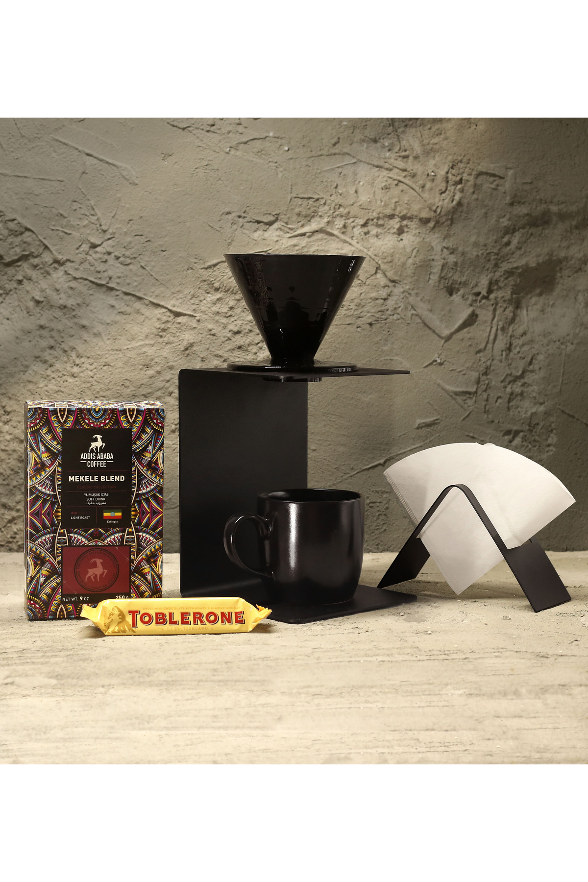V60 Dripper & Metal Dripper Stand & Paper Holder & Coffee & Mug & Toblerone Chocolate Gift Set