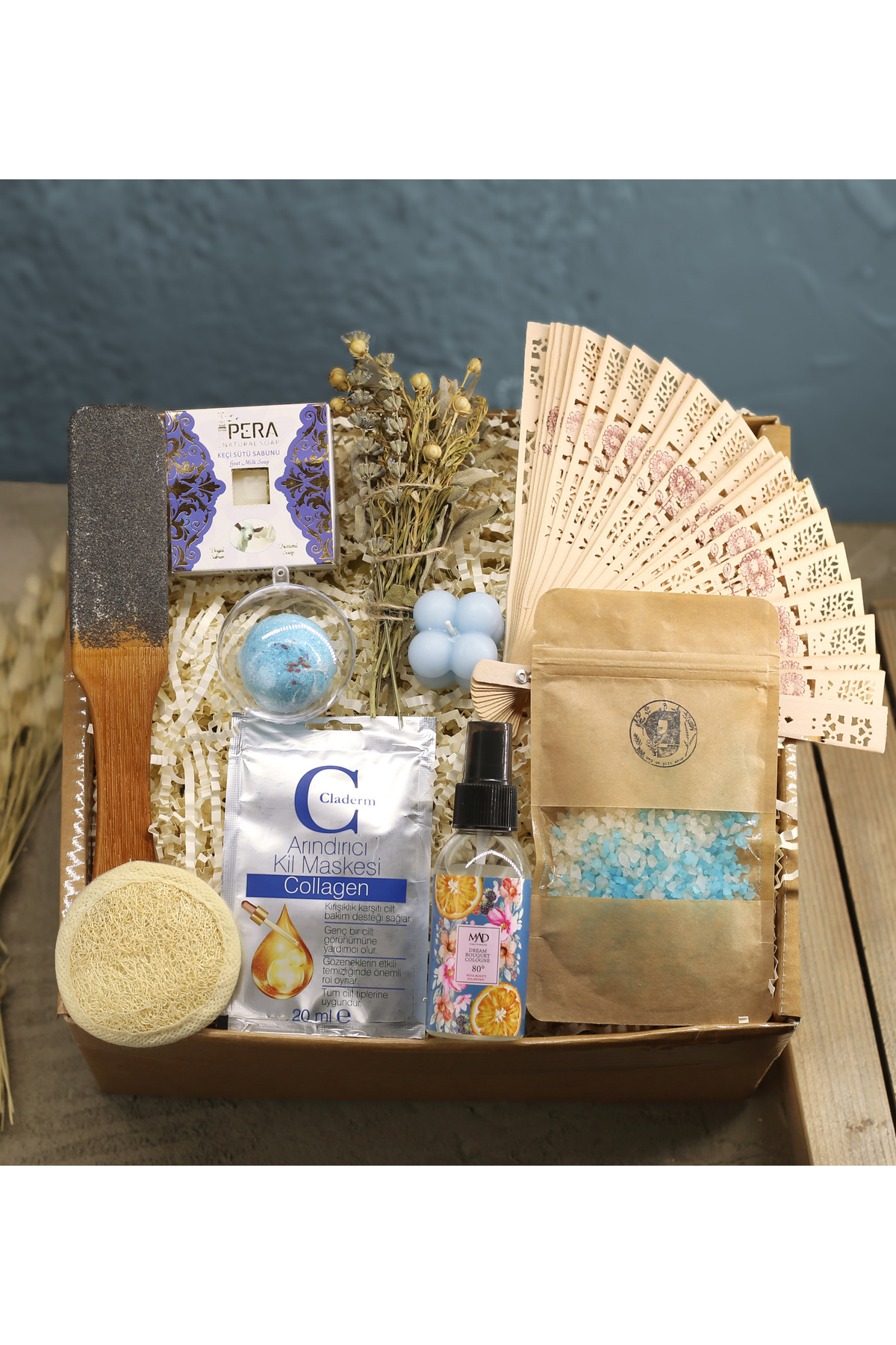 Fan&Bath Salt&Cologne&Candle&Incense&Clay Mask&Bath Bomb&Soap&Foot File&Loofah Gift Set