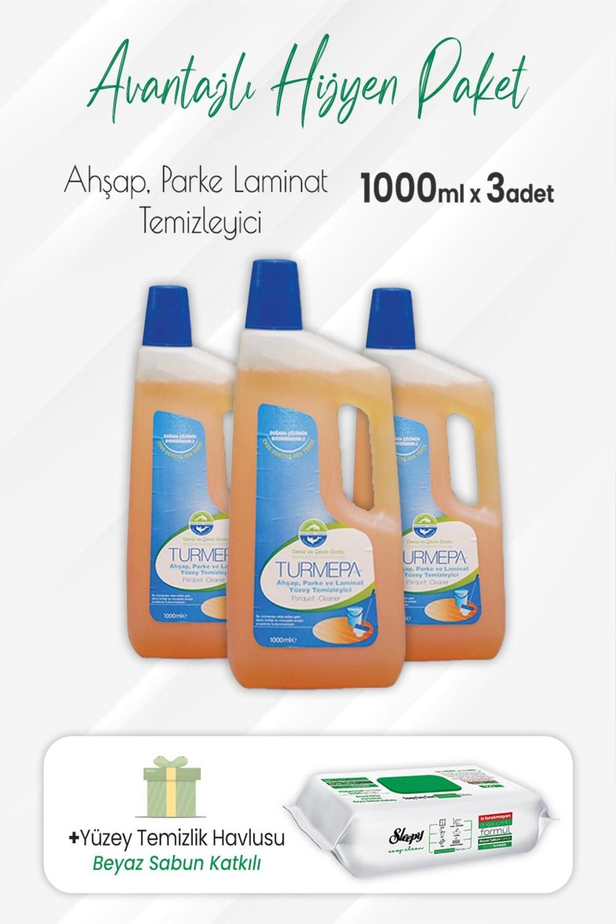 Turmepa Ahşap, Parke Temizleyici 1 lt x 3 Adet ve Easy Clean Yüzey Temizlik 100' lü