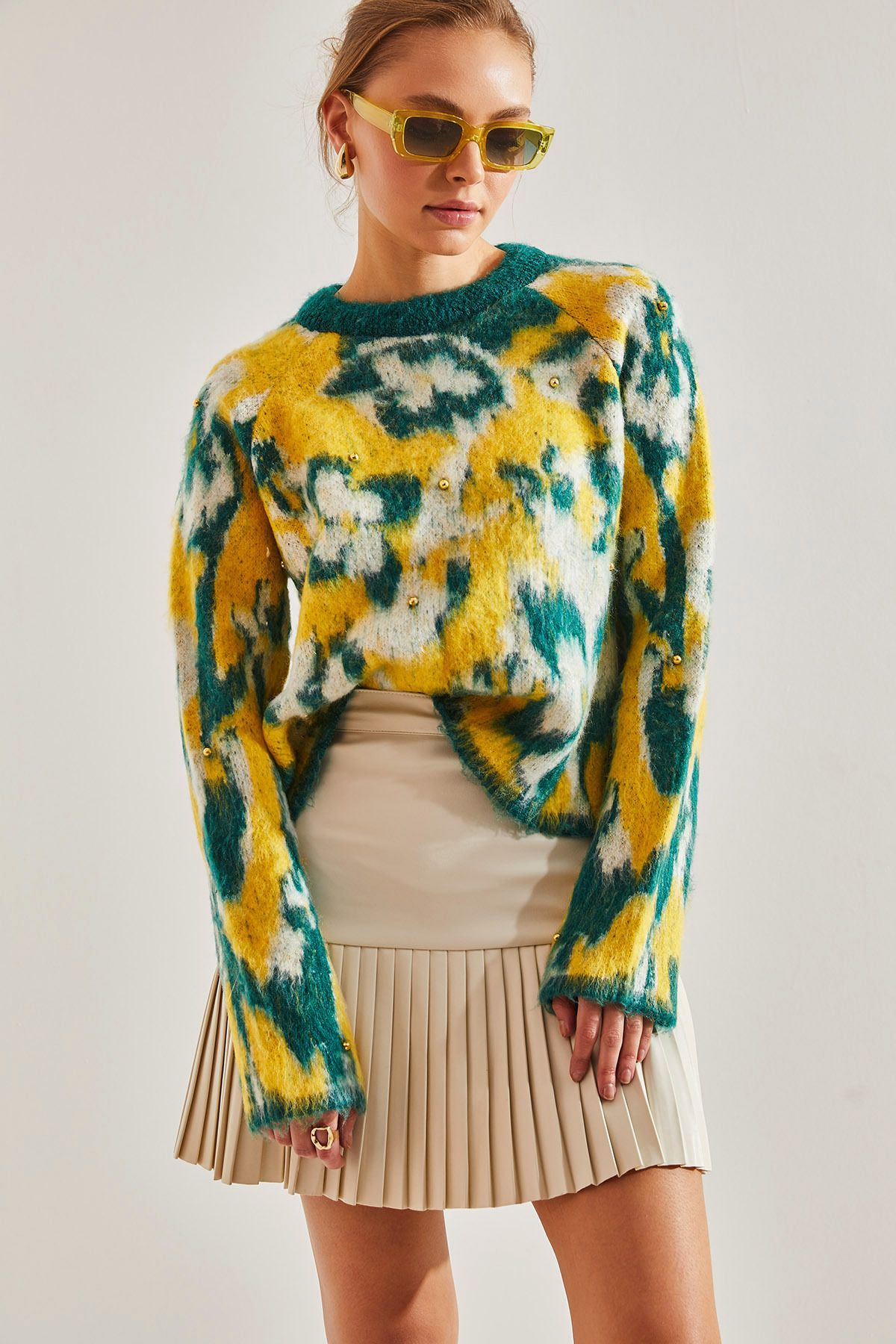 Green leather deals skirt yellow
