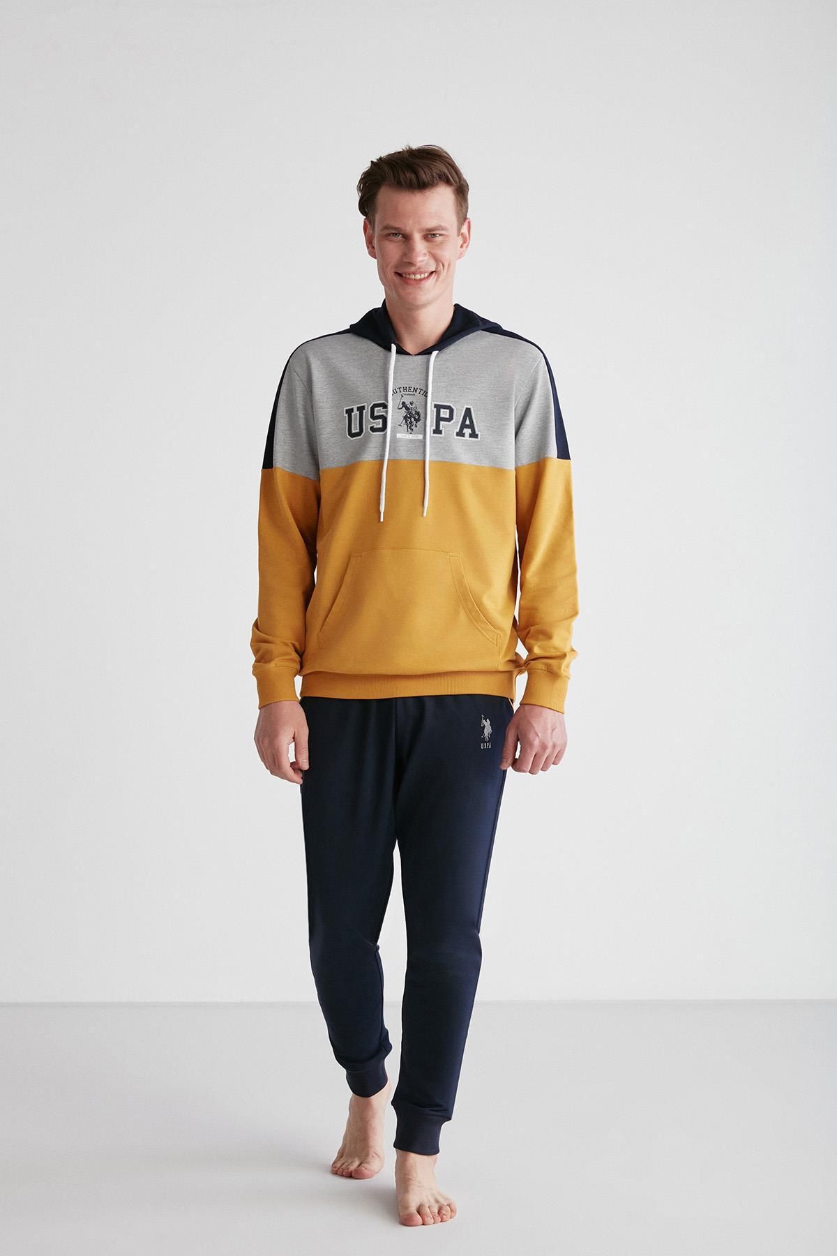 ست پیژامه زرد مردانه لباس خواب آستین بلند C1T8N7O14 U.S. Polo Assn.