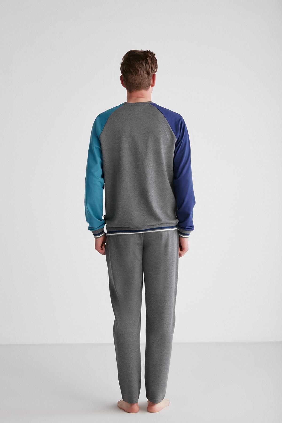 ست پیژامه خاکستری مردانه لباس خواب آستین بلند آنتراسیت ملانژ C1T8N7O18 U.S. Polo Assn.