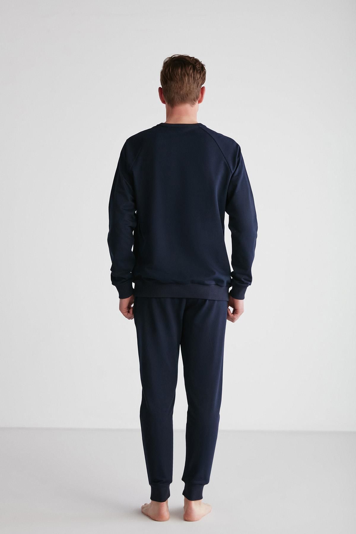 ست پیژامه آبی مردانه لباس خواب سرمه ای آستین بلند C1T8N7O17 U.S. Polo Assn.