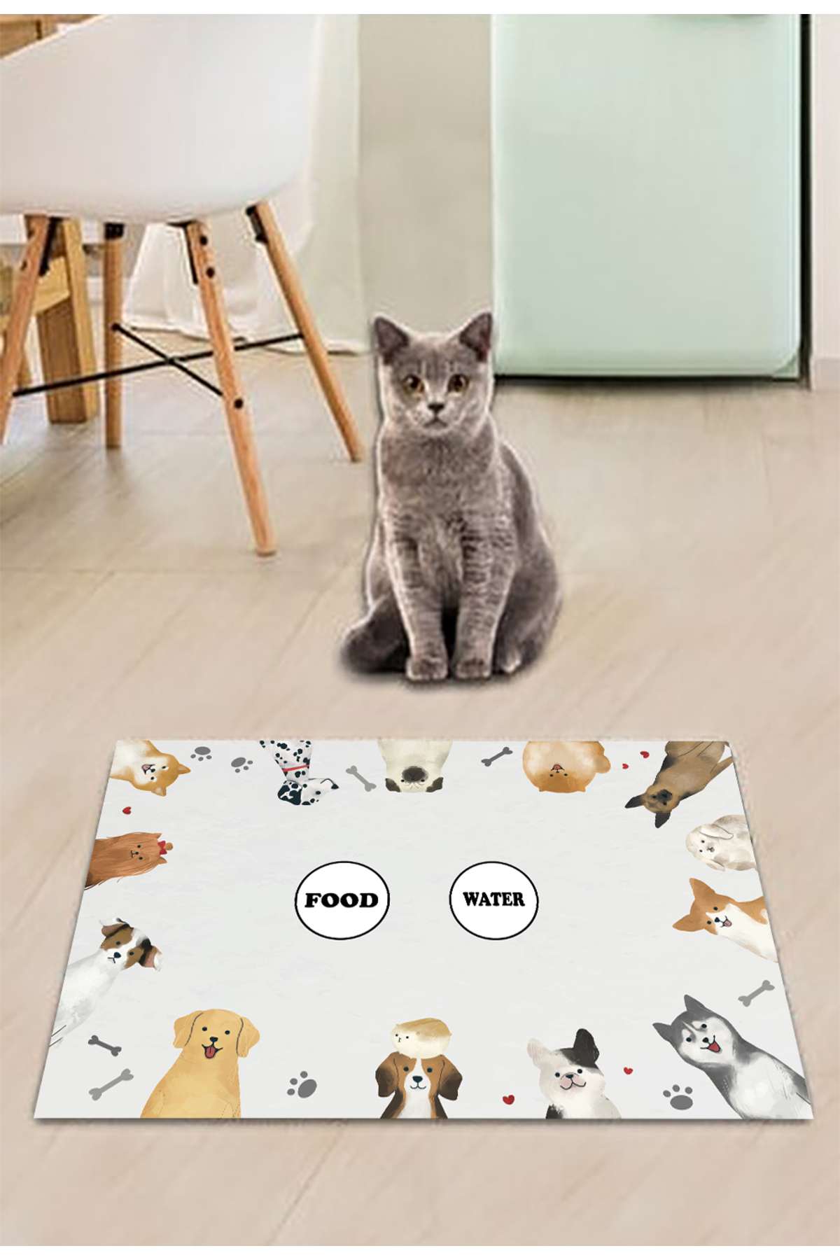 eco concept Kedi Mama Önü Paspası, Mama Önü Paspası, Kedi Tuvalet Önü Paspası, Sevimli Köpek Desenli Paspas