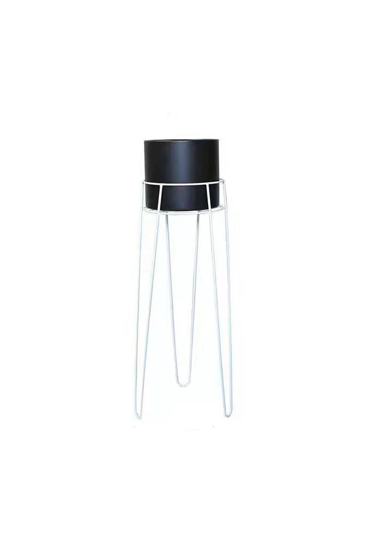 Black Metal Flower Pot with White Legs - Large Size
