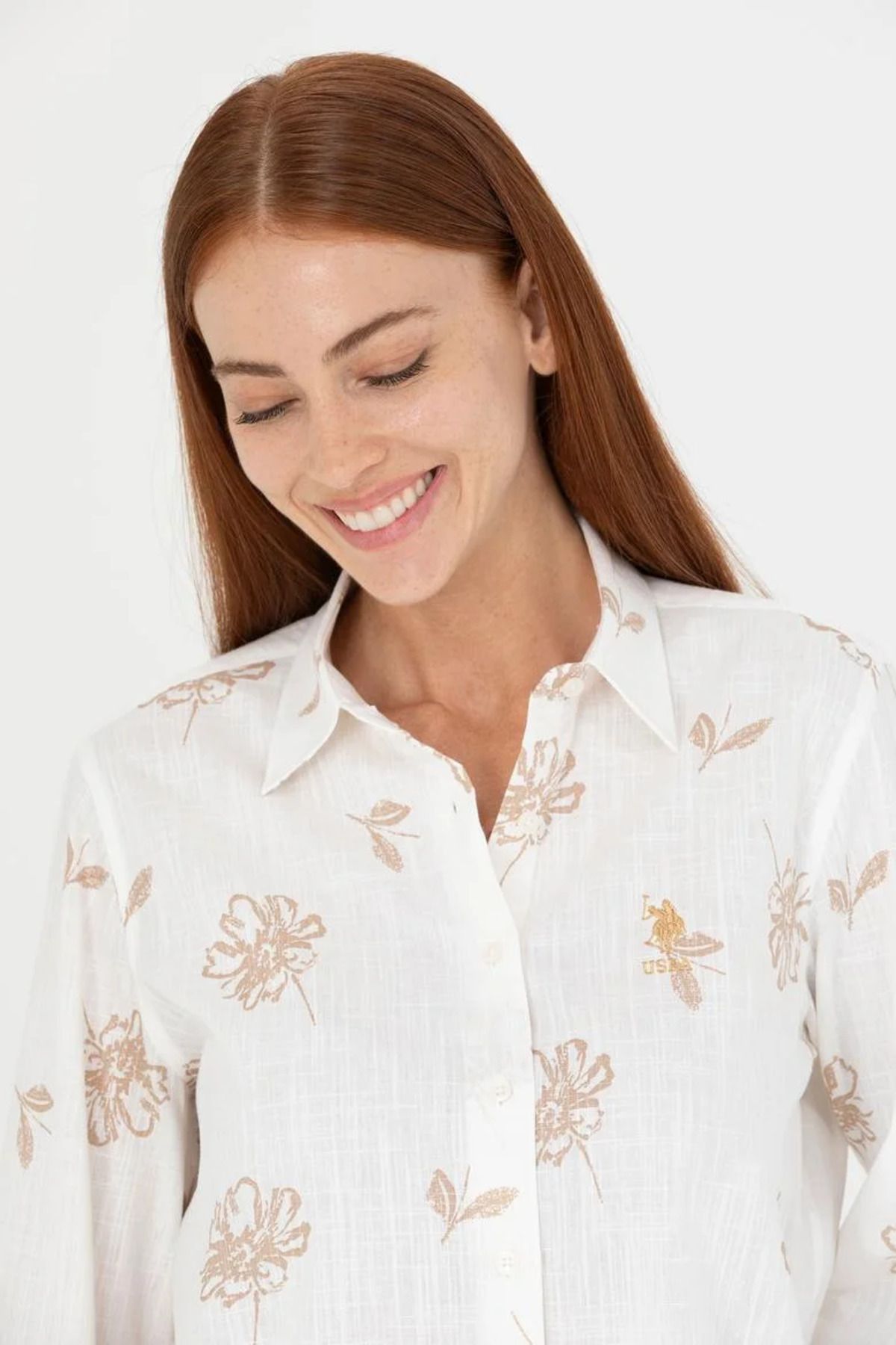Women's polo button online down shirt