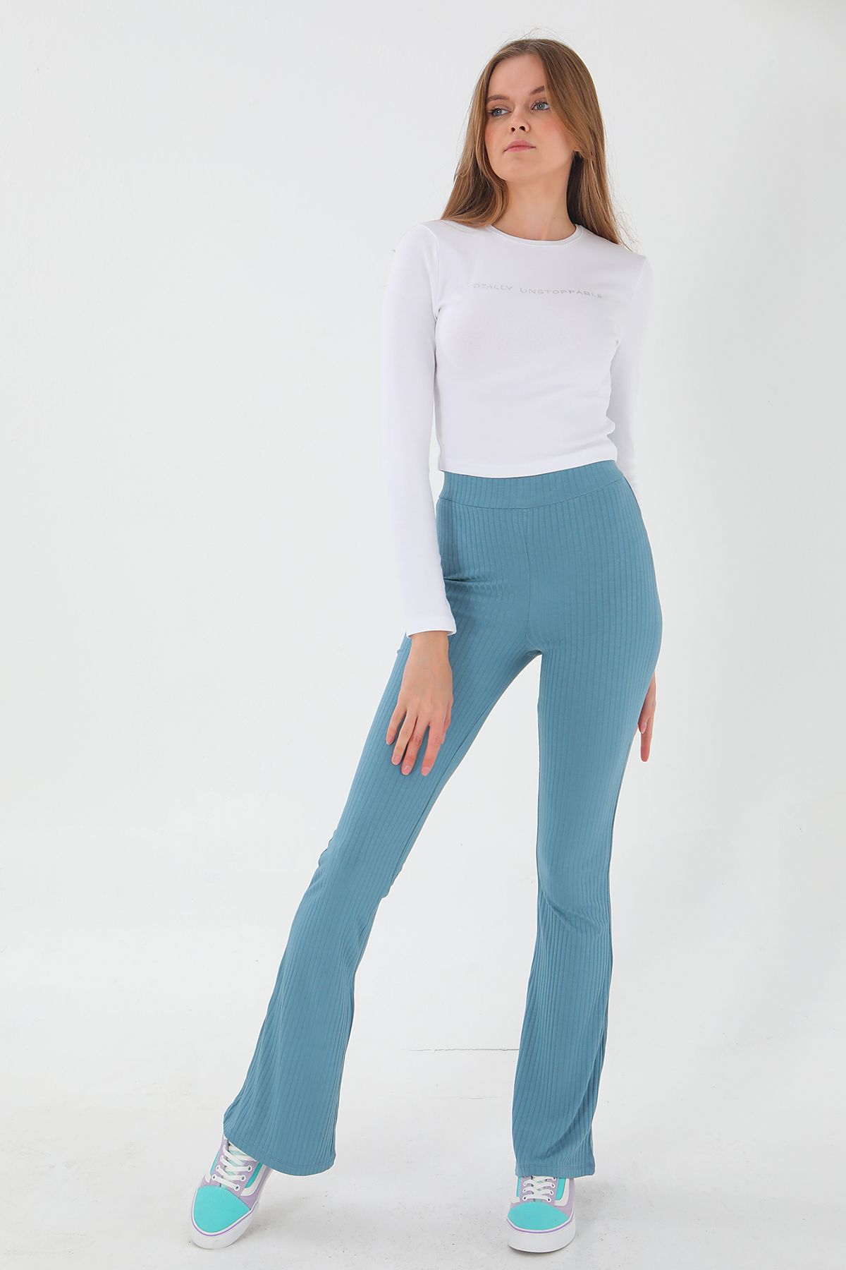 Ribbed top flared trousers