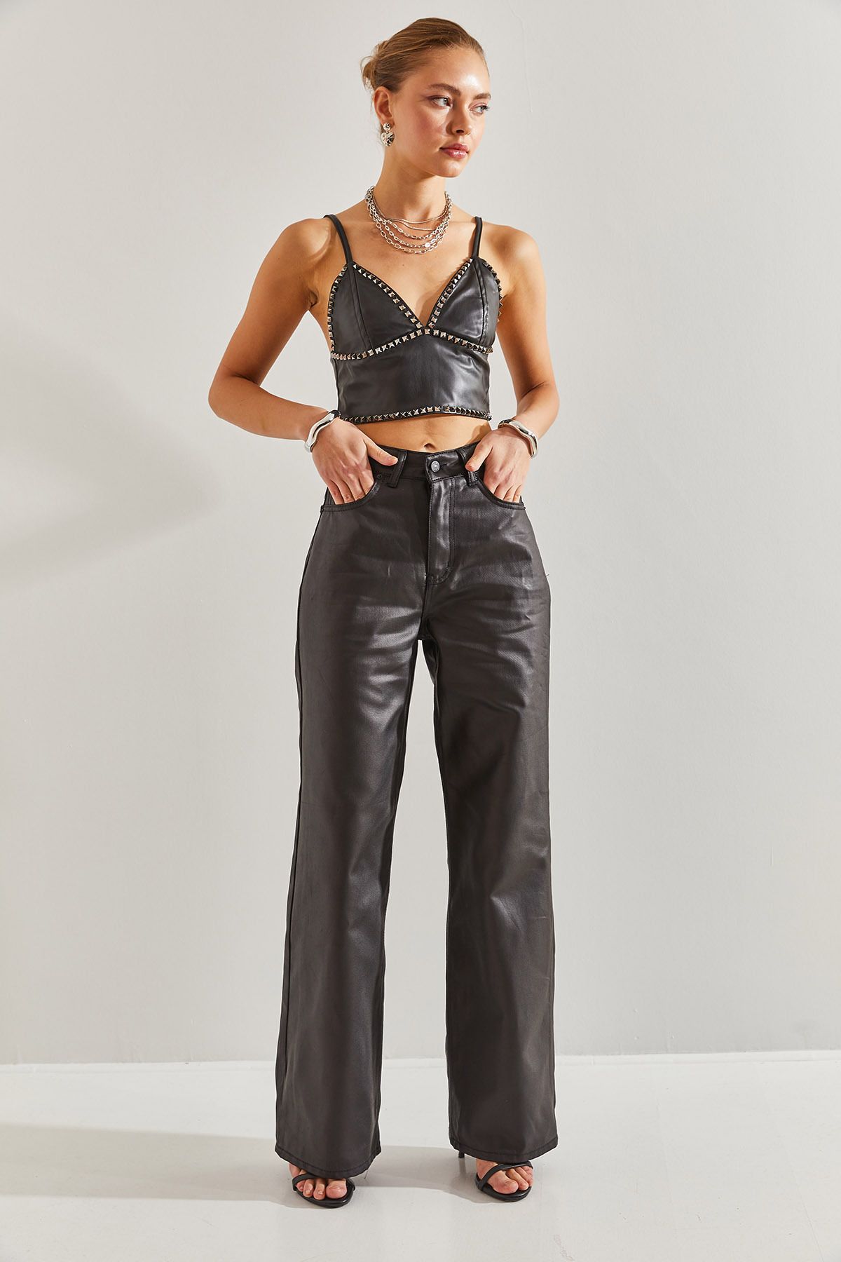 Bianco Lucci-Beschichtete Palazzo-Hose für Damen 4