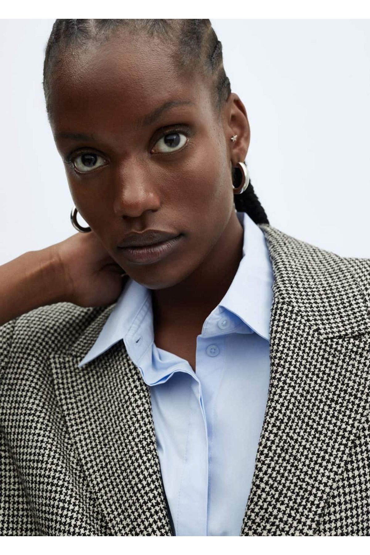 MANGO Woman-Houndstooth Patterned Blazer Jacket with Flap 7