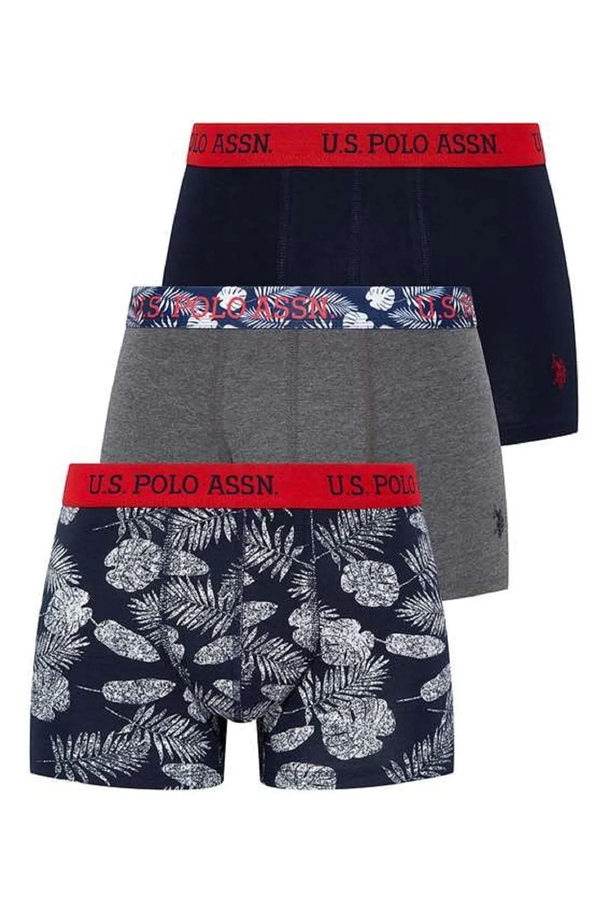 U.S. Polo Assn. 3-Piece Cotton and Lycra Mixed Color Men's Boxers - Trendyol